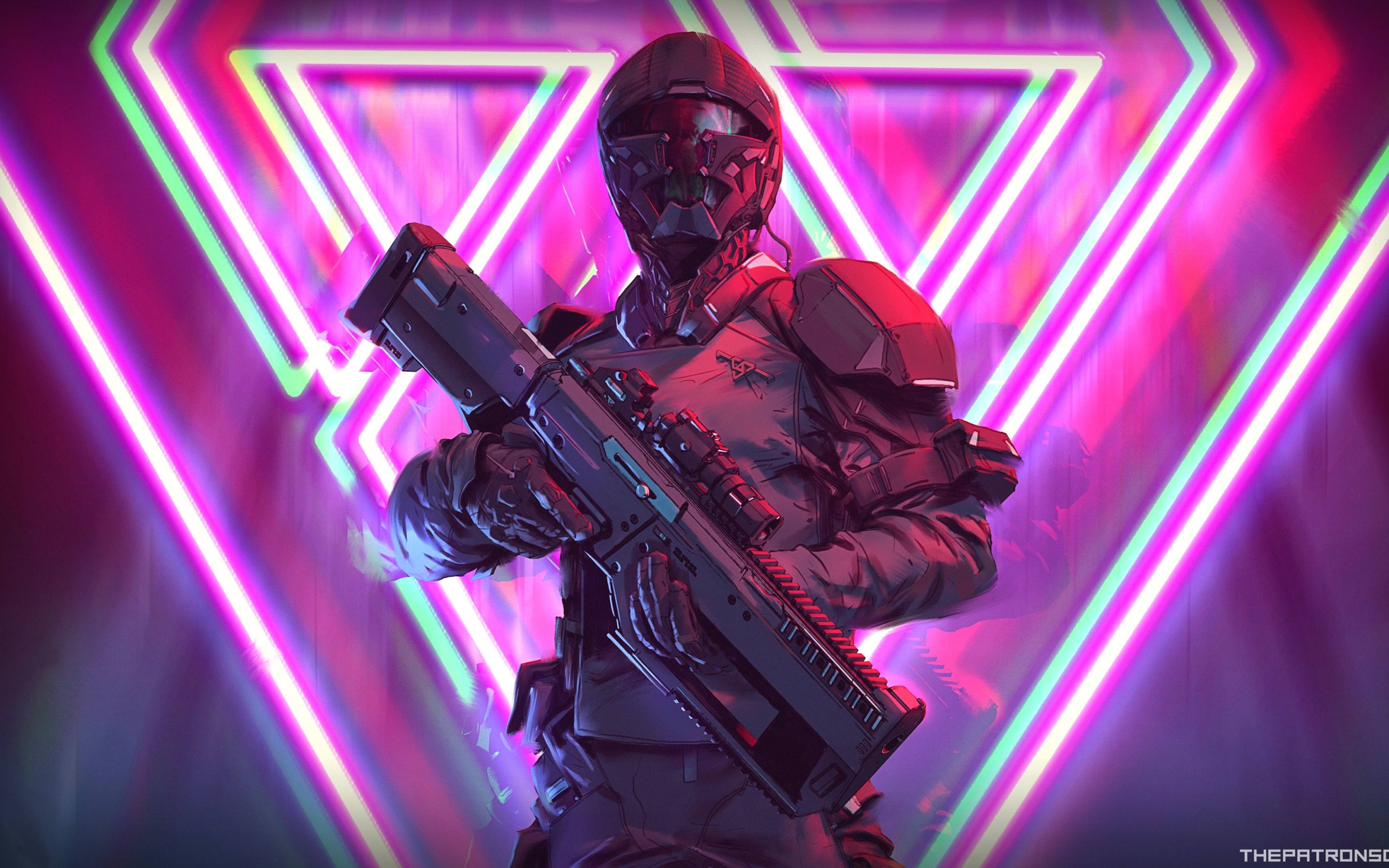 Wallpaper 4k Neon Weapon Soldier Science Fiction 4k Wallpaper