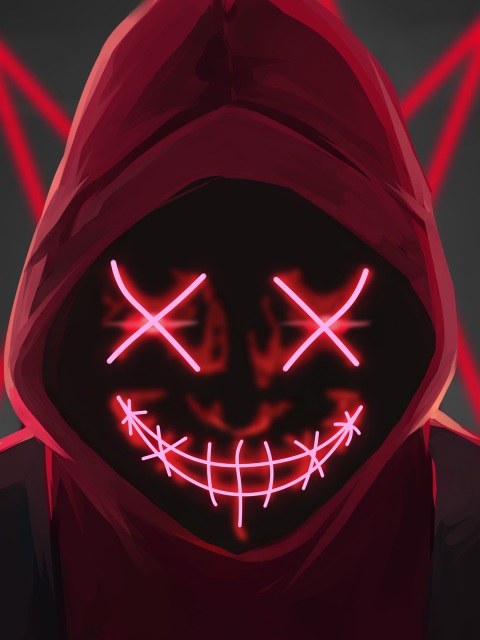 Red Mask Neon Eyes Wallpaper 4K