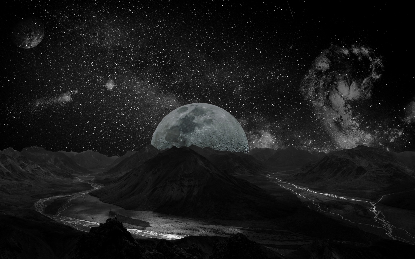 moon, planet, stars, galaxy, space 4k Wallpaper 4K