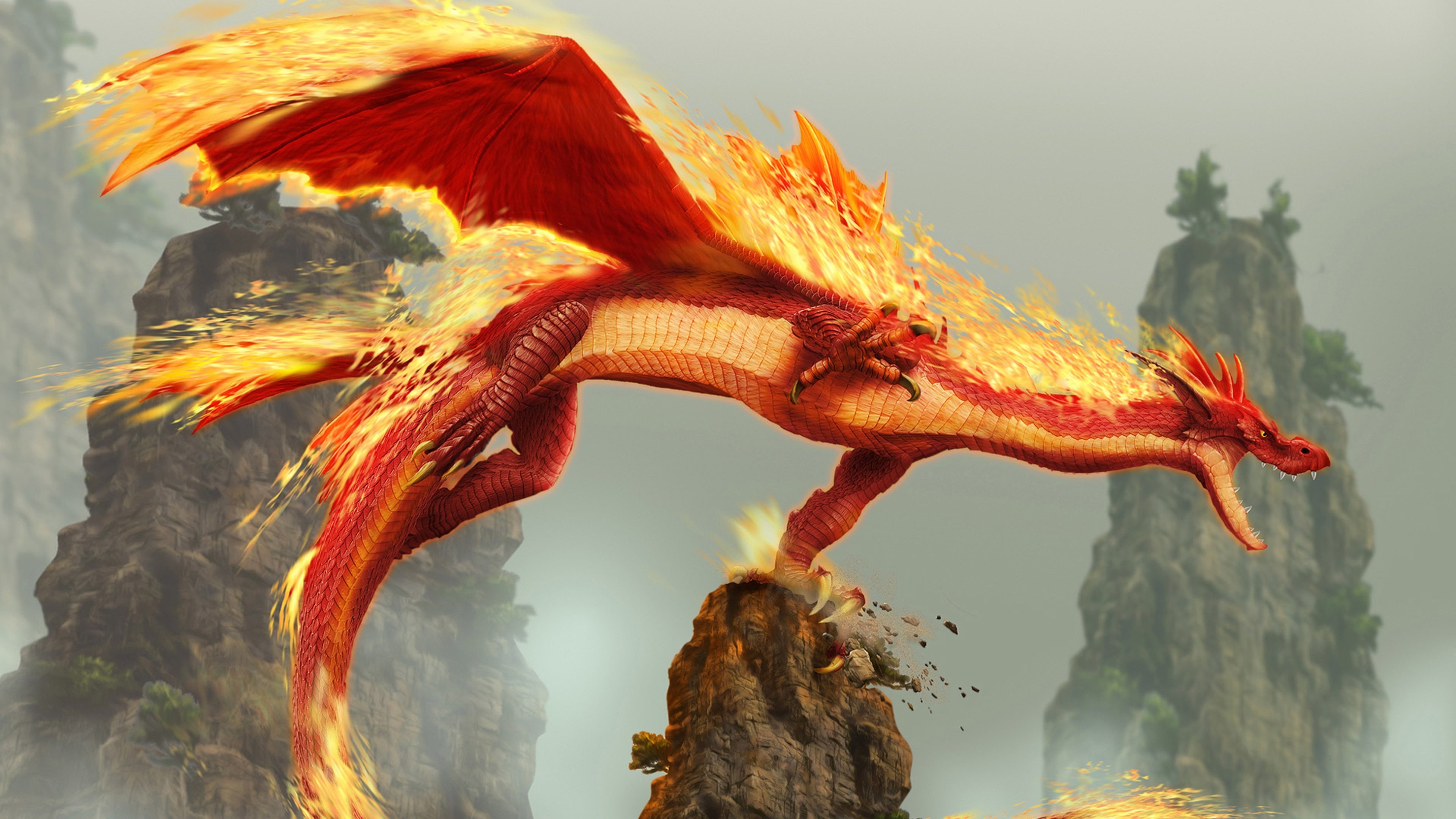 Wallpaper 4k Red Fire Dragon Creature Fantasy Monster 4k Wallpaper