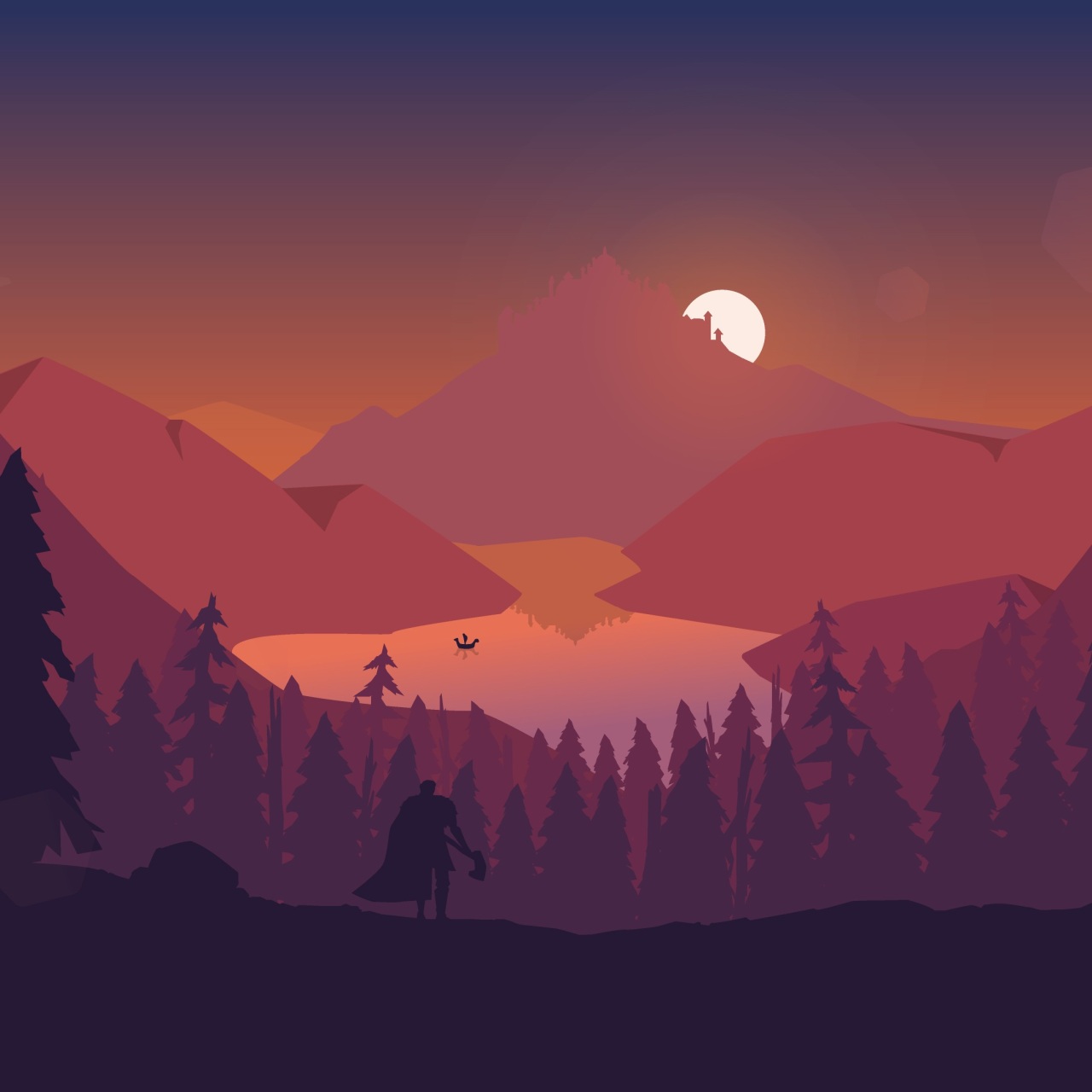 Lake Forest Mountains Illustration 4k Wallpaper 4K