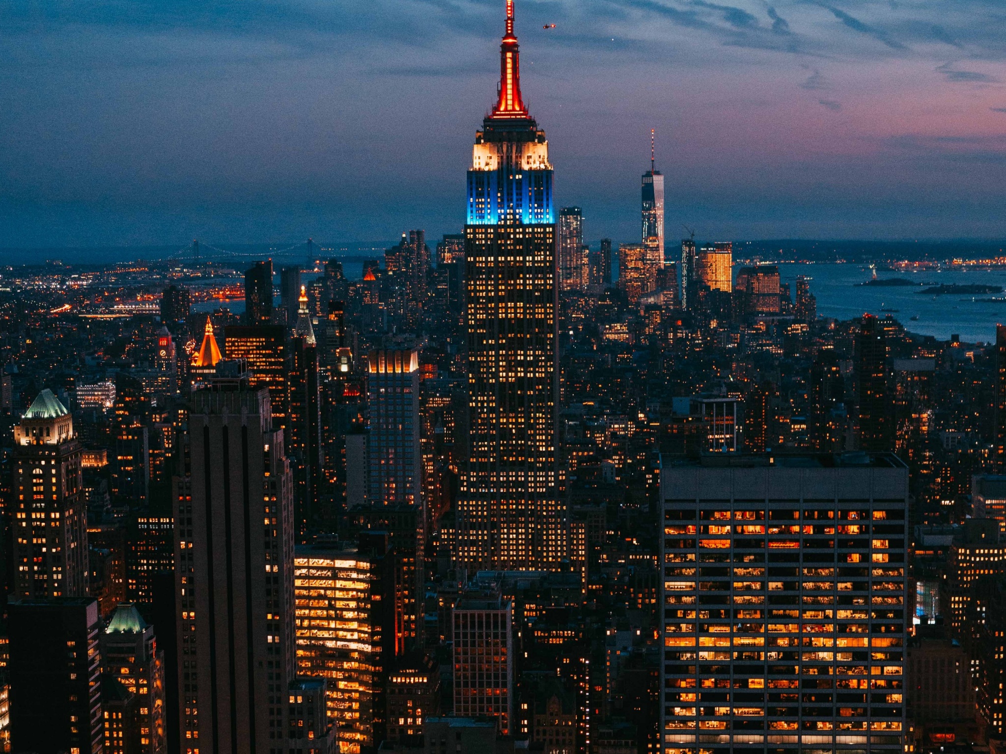 Wallpaper 4k night city, city lights, skyscraper, new york, metropolis, top  view, usa 4k Wallpaper