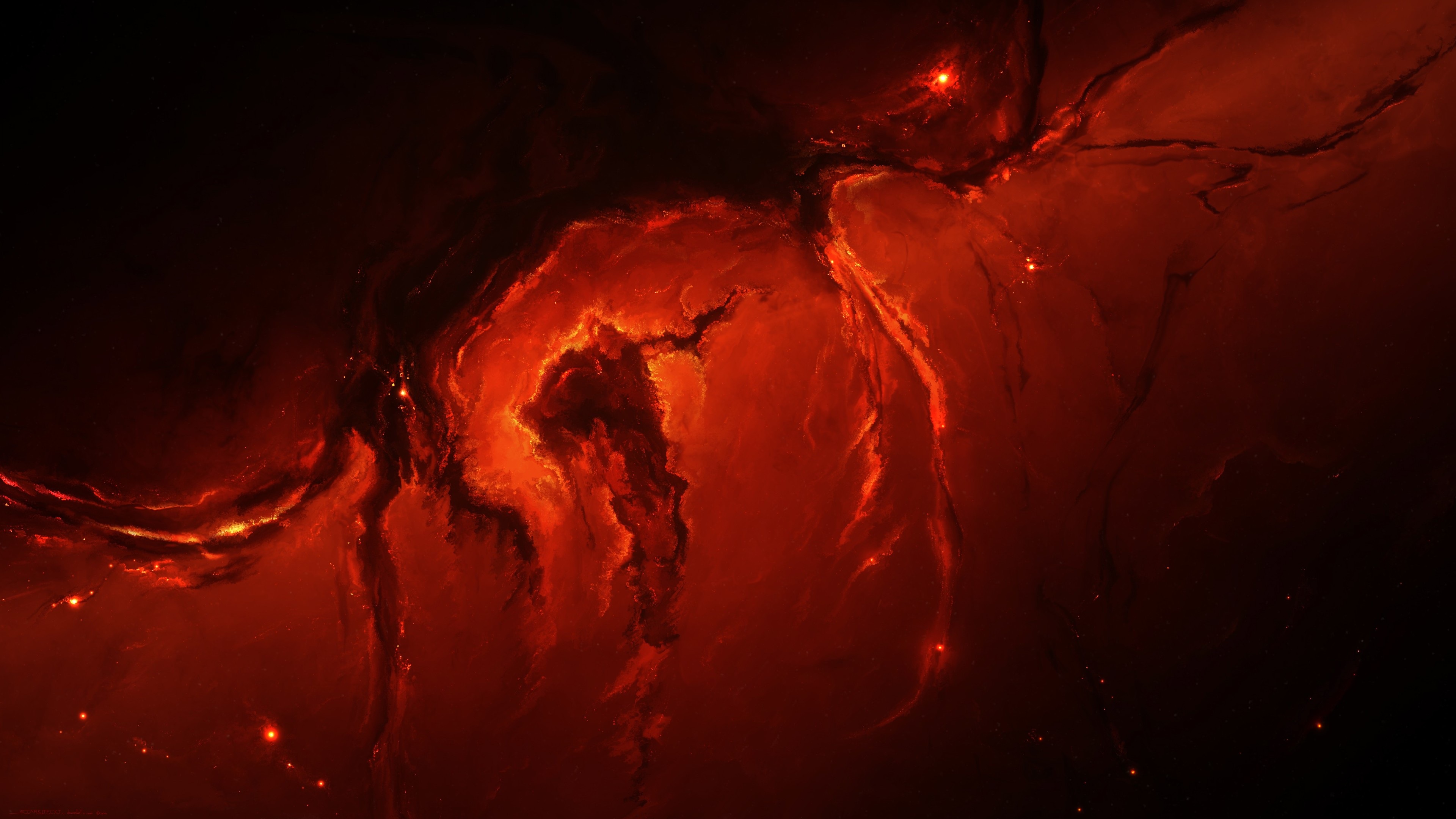 Wallpaper 4k Fire Red Nebula Space Art Universe 4k Wallpaper