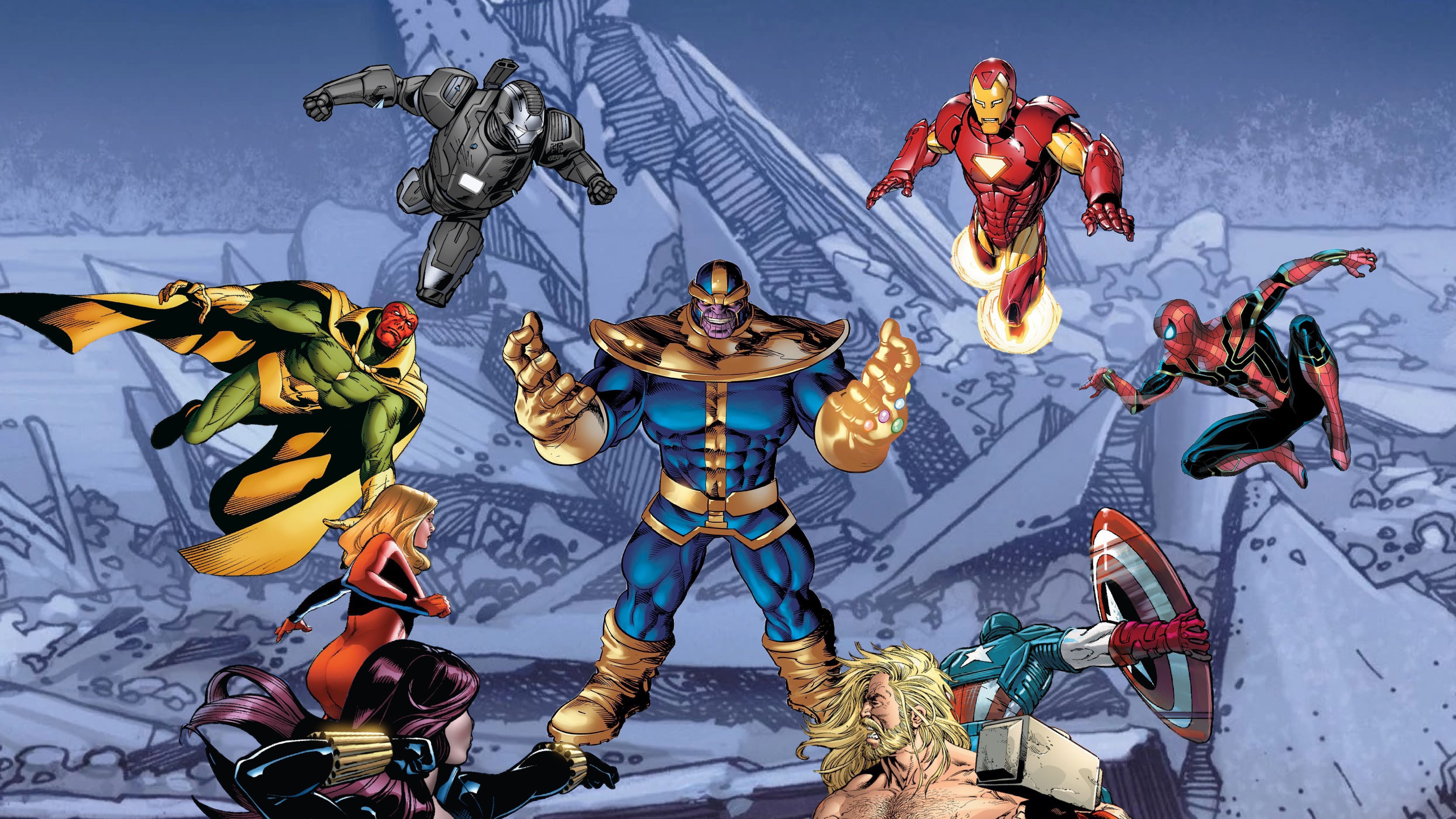 Wallpaper 4k Thanos Vs Superheroes 4k Wallpaper