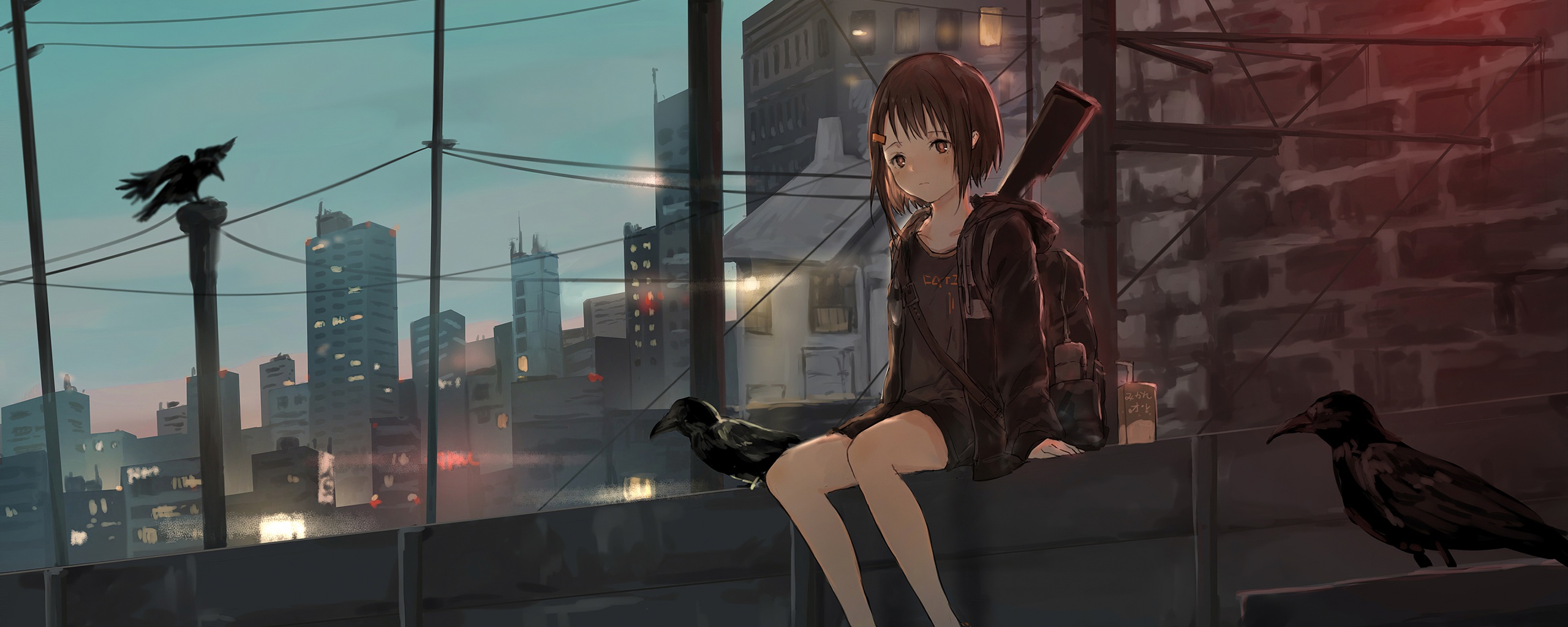 Wallpaper 4k Anime Girl Sitting Alone Roof Sad Wallpaper