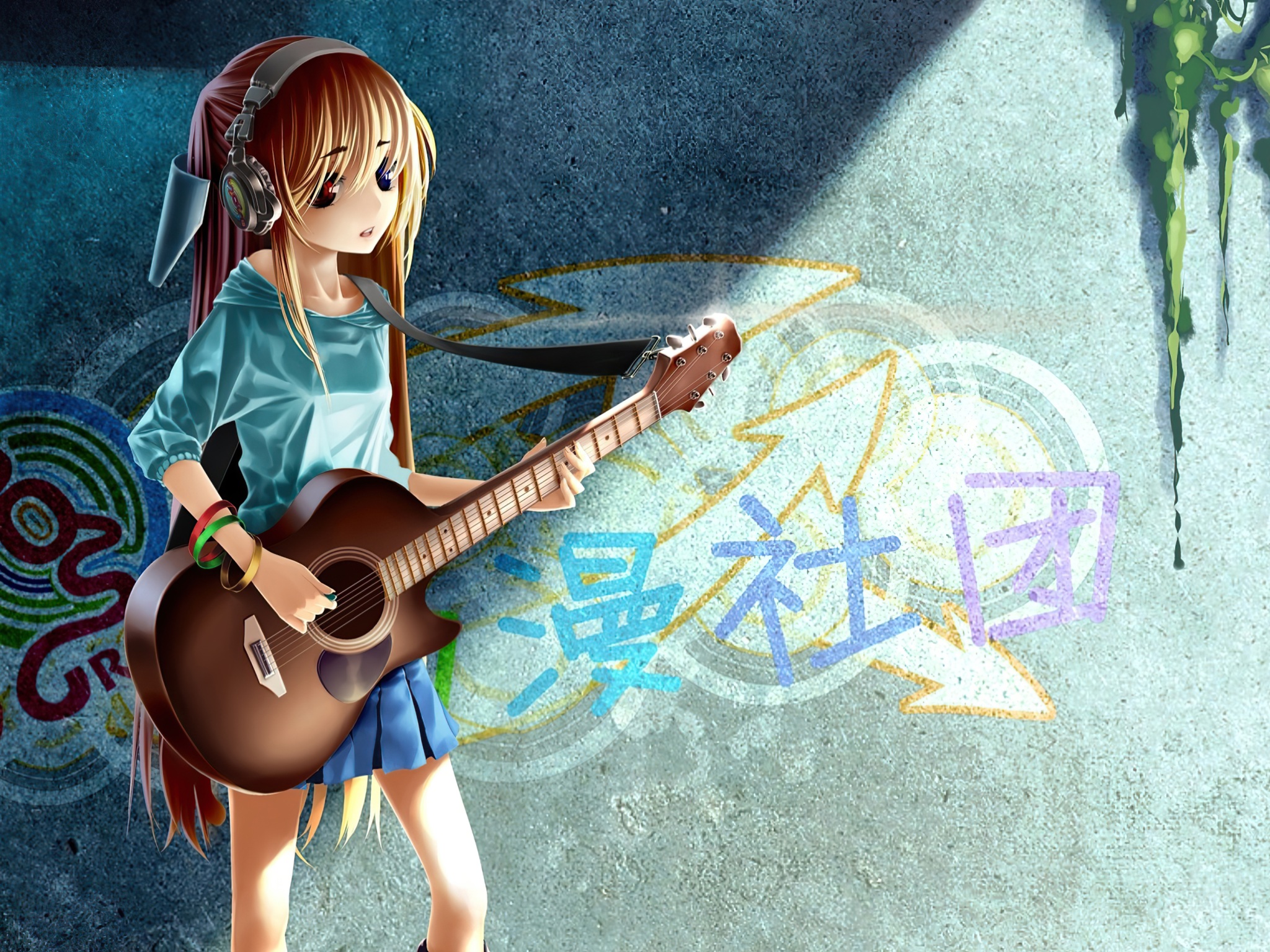 Wallpaper 4k Anime Girl Guitar Grafitti Wallpaper