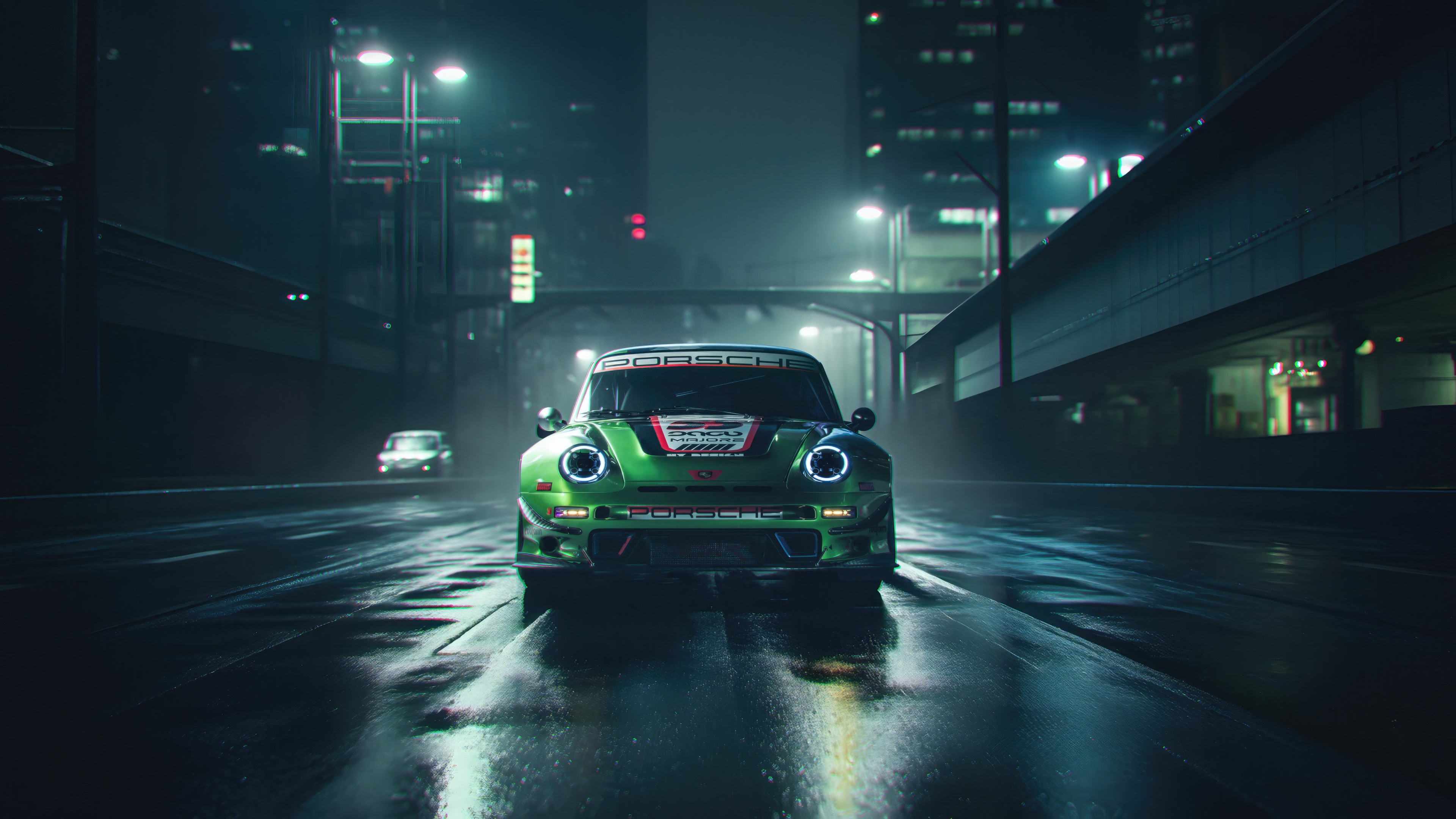 Porsche Neon Drive Cyberpunk Green In Glory 4k Wallpaper 4K
