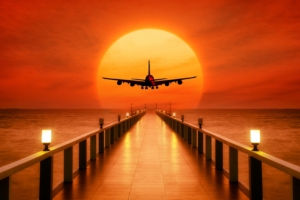 airplane photoshop sunset wharf 4k 1536098519 300x200 - airplane, photoshop, sunset, wharf 4k - sunset, photoshop, Airplane
