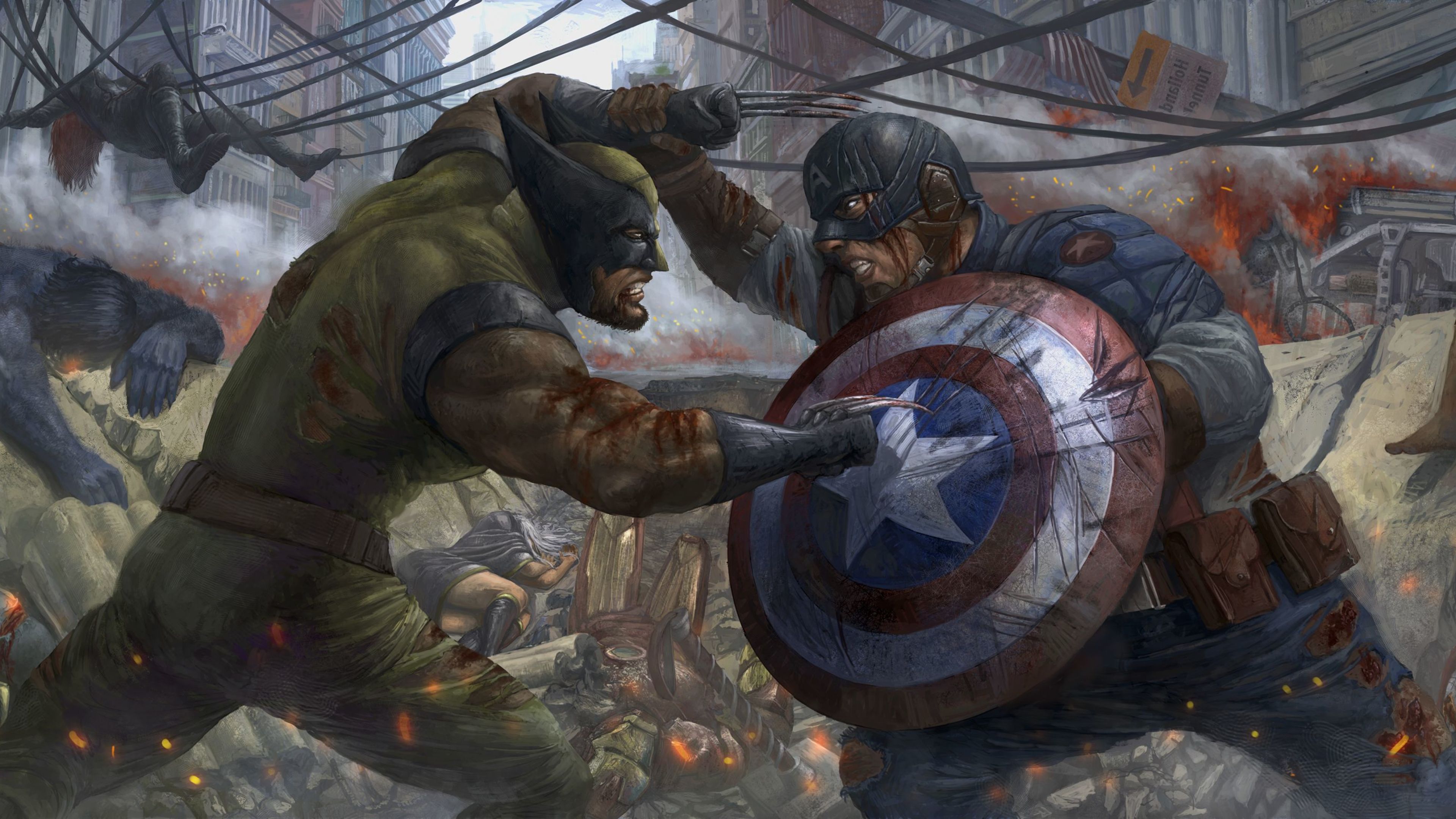 Wallpaper 4k Captain America Vs Wolverine Artwork Wallpapers