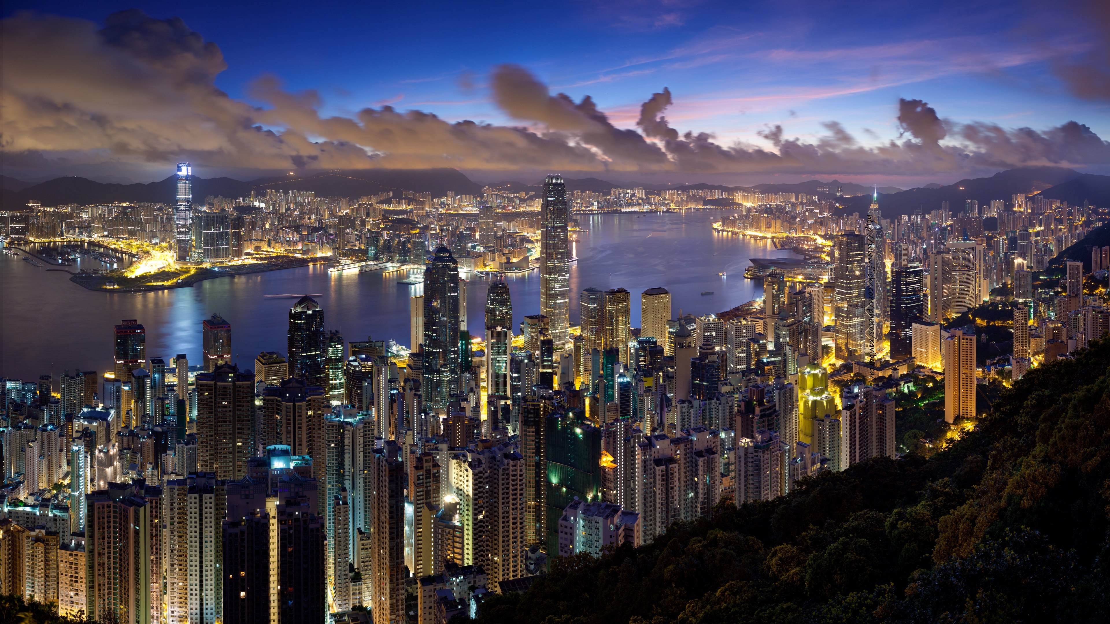 city, hong kong, night, clouds, lights 4k Night, hong kong, City