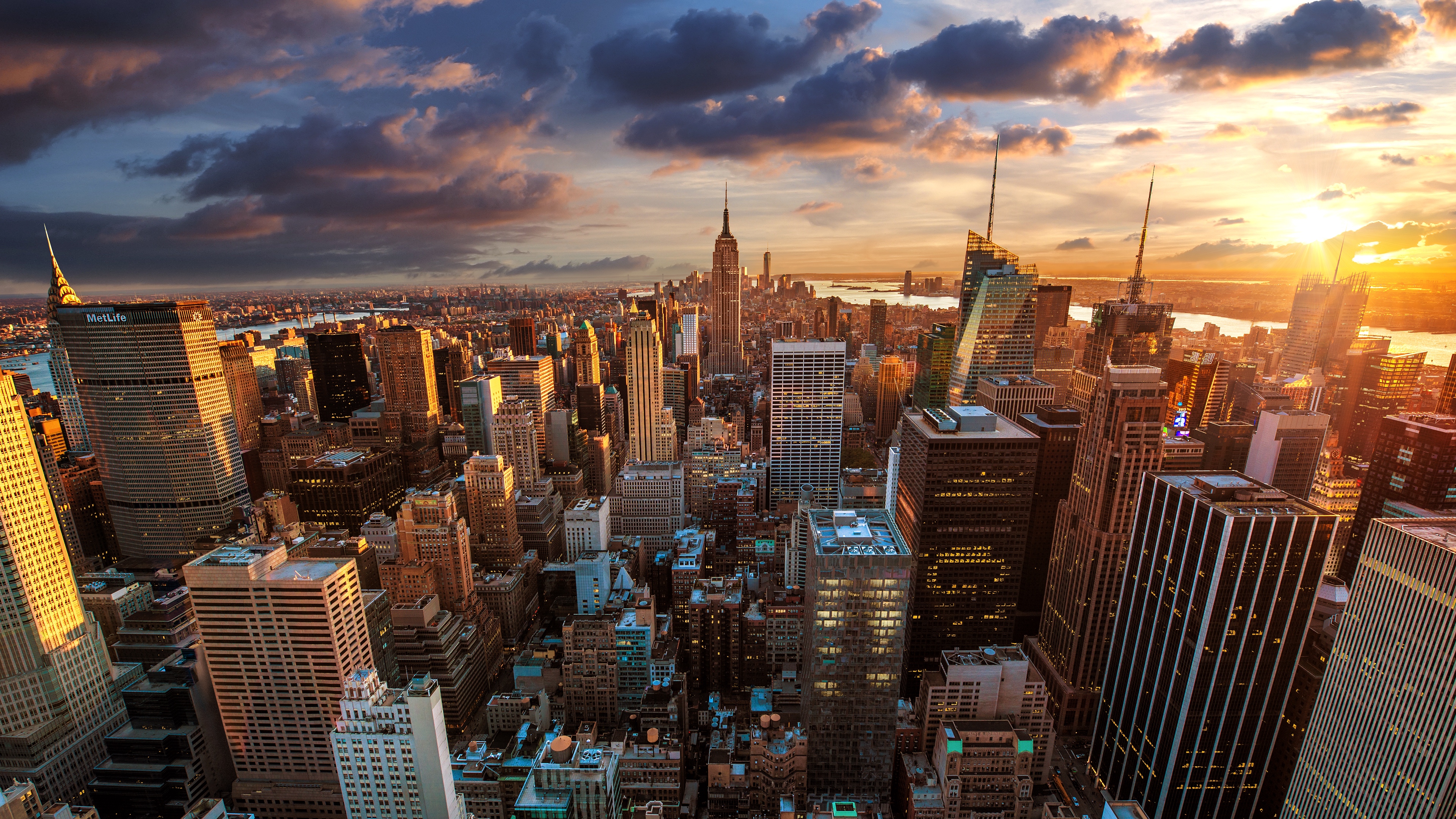 city, view from above, skyscrapers, metropolis, architecture, new york