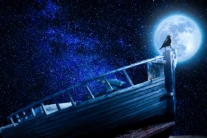 crow starry sky boat moon pebble 4k 1536098425 300x200 - crow, starry sky, boat, moon, pebble 4k - starry sky, crow, Boat