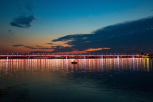 night city bridge boat sea 4k 1538066409 300x200 - night city, bridge, boat, sea 4k - night city, bridge, Boat