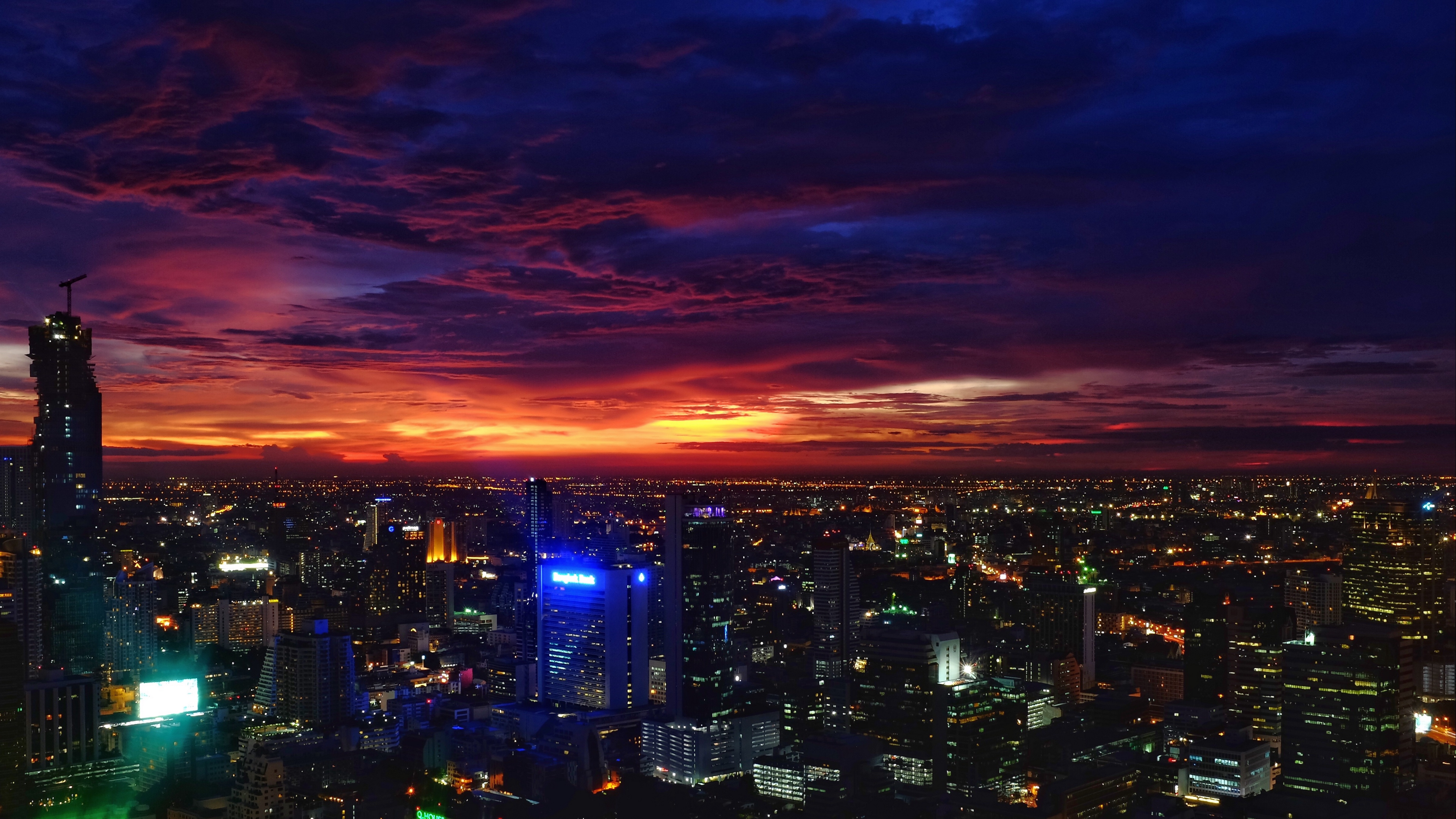 Night City Sunset Buildings City Lights Bangkok 4k Sunset Night