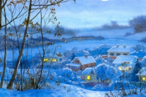 painting winter village home night month snow 4k 1536098904 300x200 - painting, winter, village, home, night, month, snow 4k - Winter, village, Painting