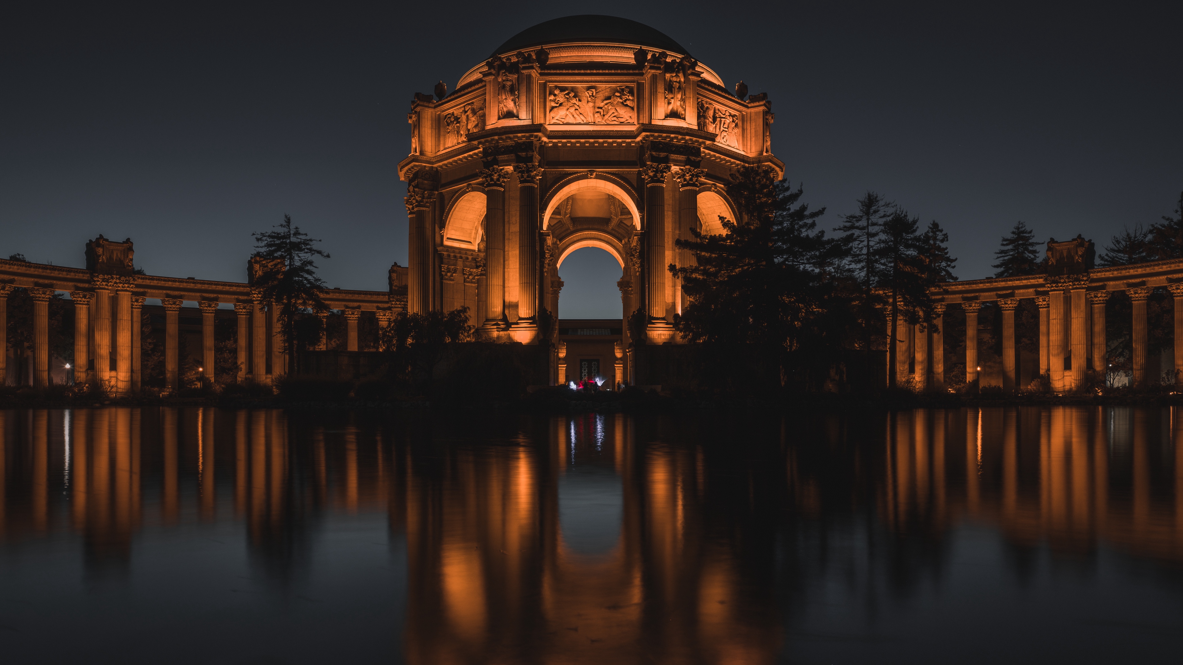 Wallpaper 4k Palace Of Fine Arts Arch Night San Francisco California 4k Arch Night Palace Of Fine Arts