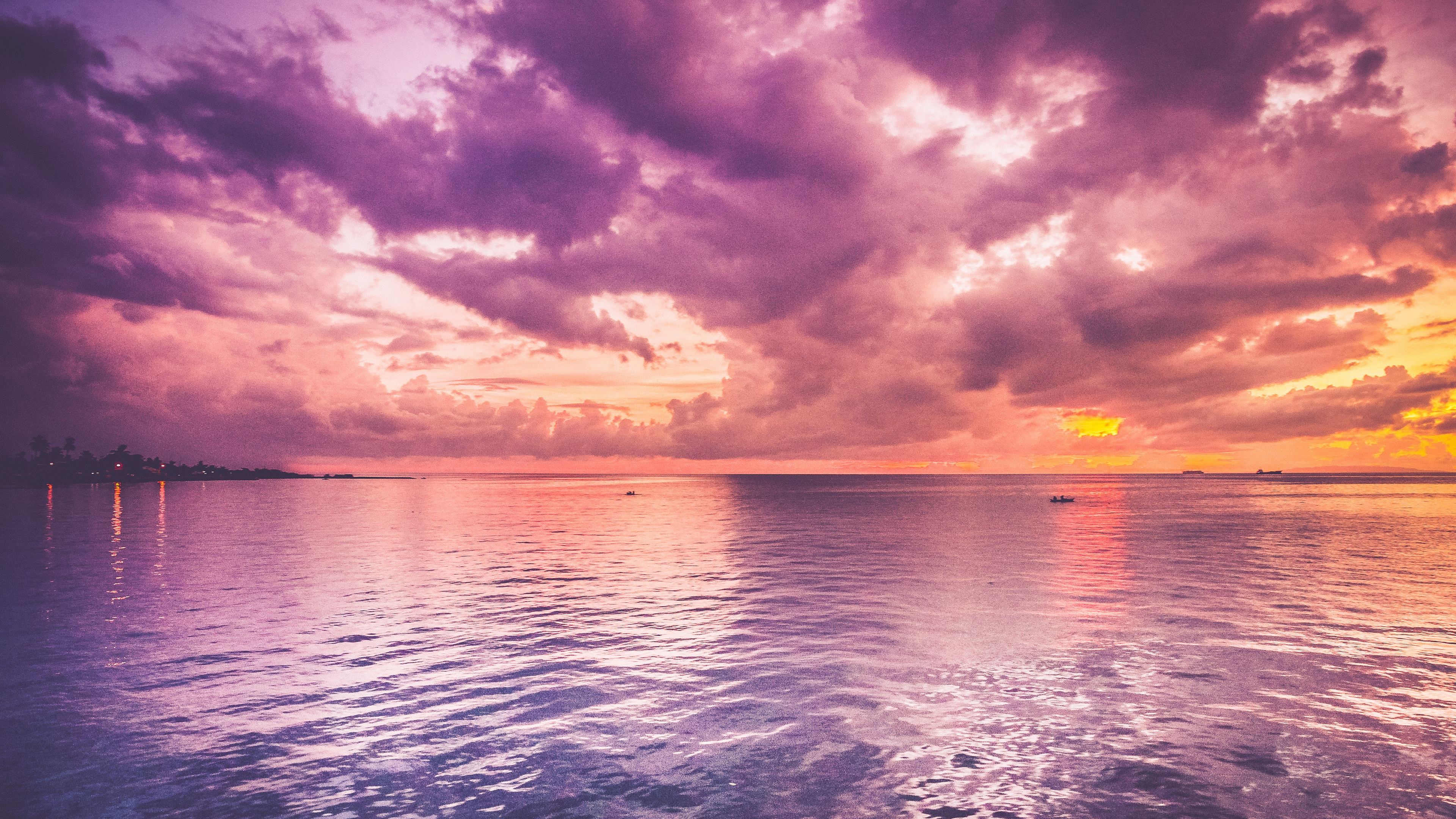 Wallpaper 4k Beautiful Purple Sea And Pink Horizon Sunrise 4k Wallpaper