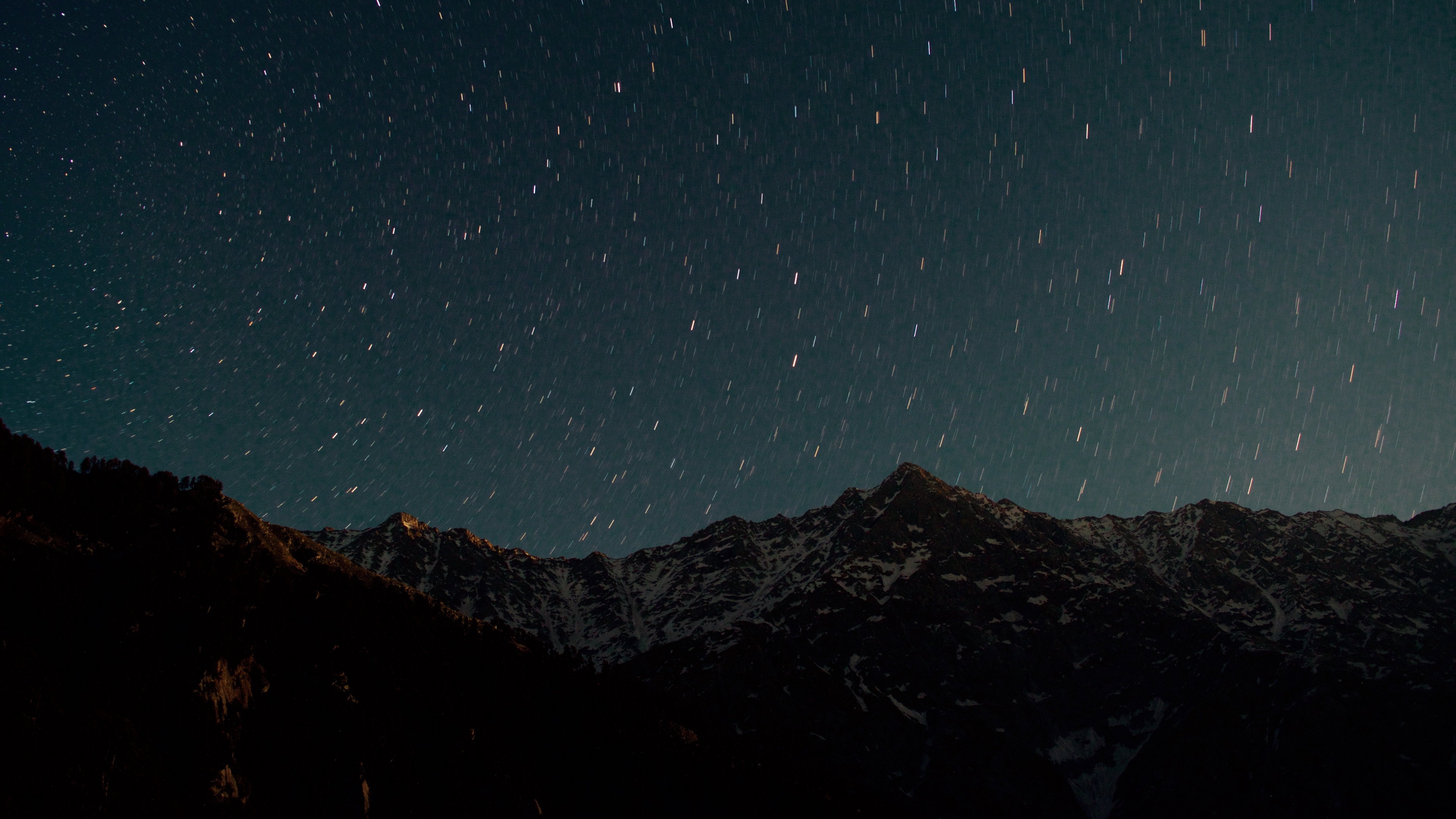 Wallpaper 4k mountain, starry sky, night, glitter, uplands 4k Wallpaper