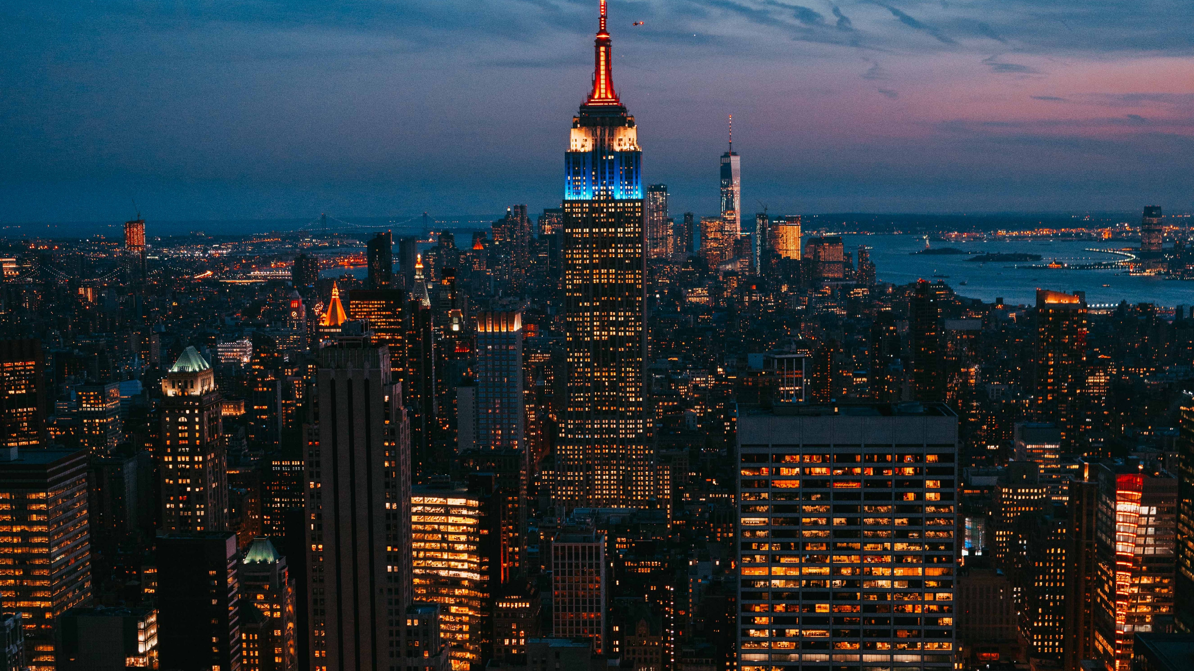 Wallpaper 4k Night City City Lights Skyscraper New York Metropolis Top View Usa 4k Wallpaper