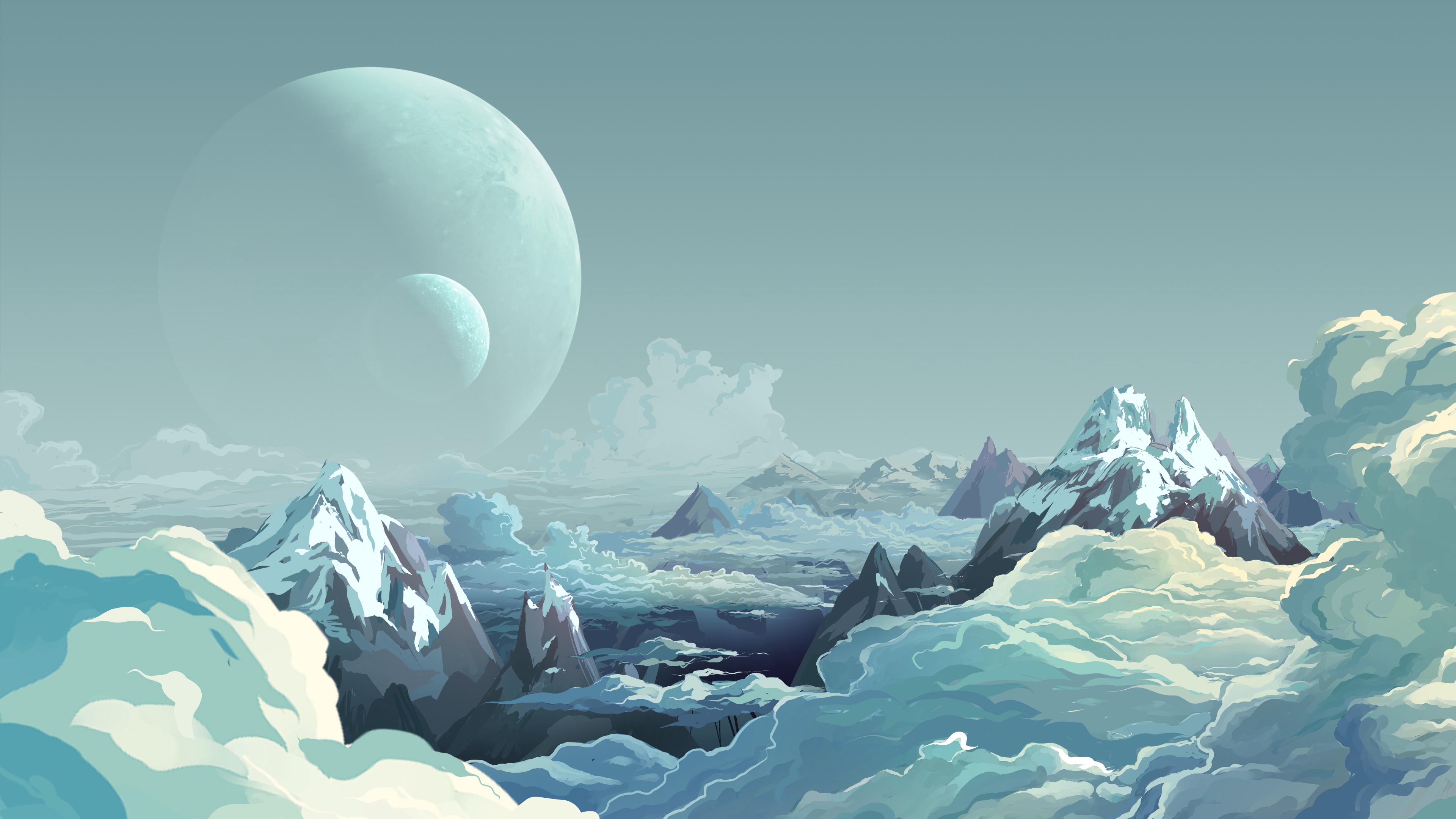 Planet Mountains Art Clouds Peaks 4k Wallpaper 4k