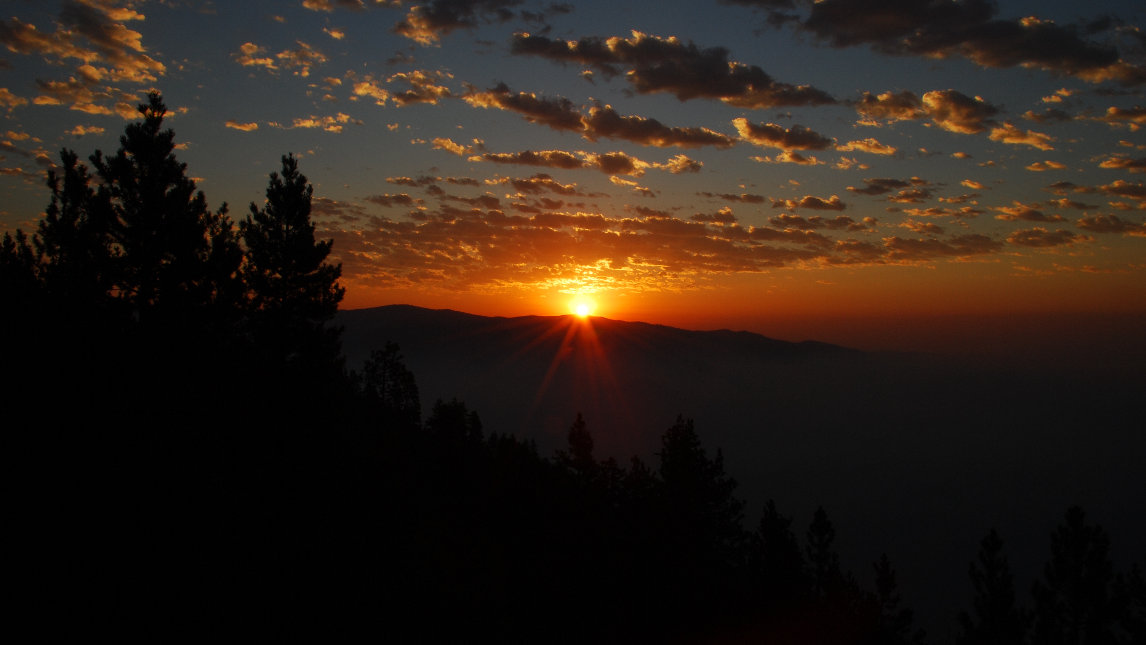 Wallpaper 4k sunrise, horizon, trees, mountains, sky, clouds 4k ...