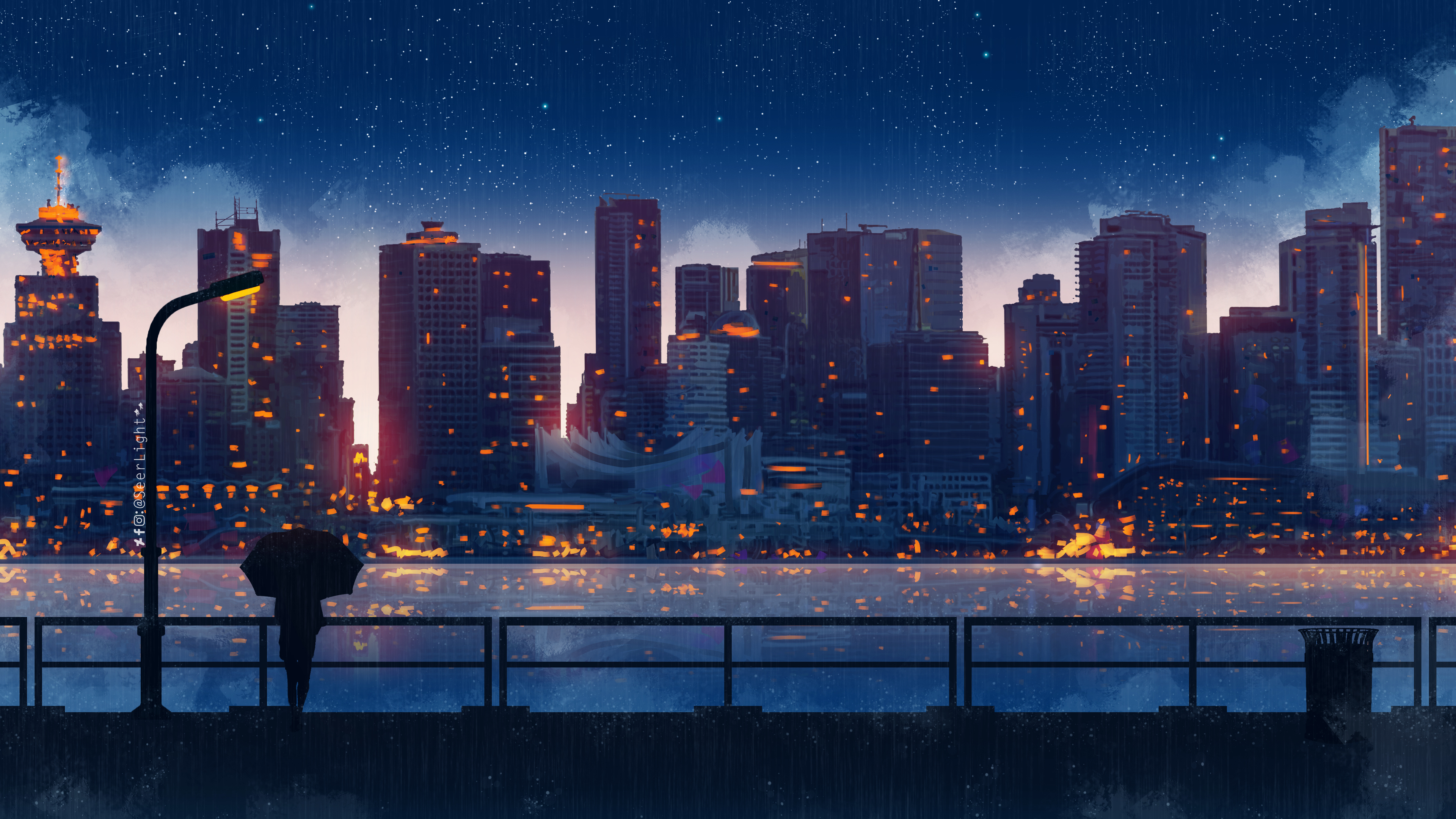 Alone Anime Girl Raining Night Scenery 4K Phone iPhone Wallpaper 644a