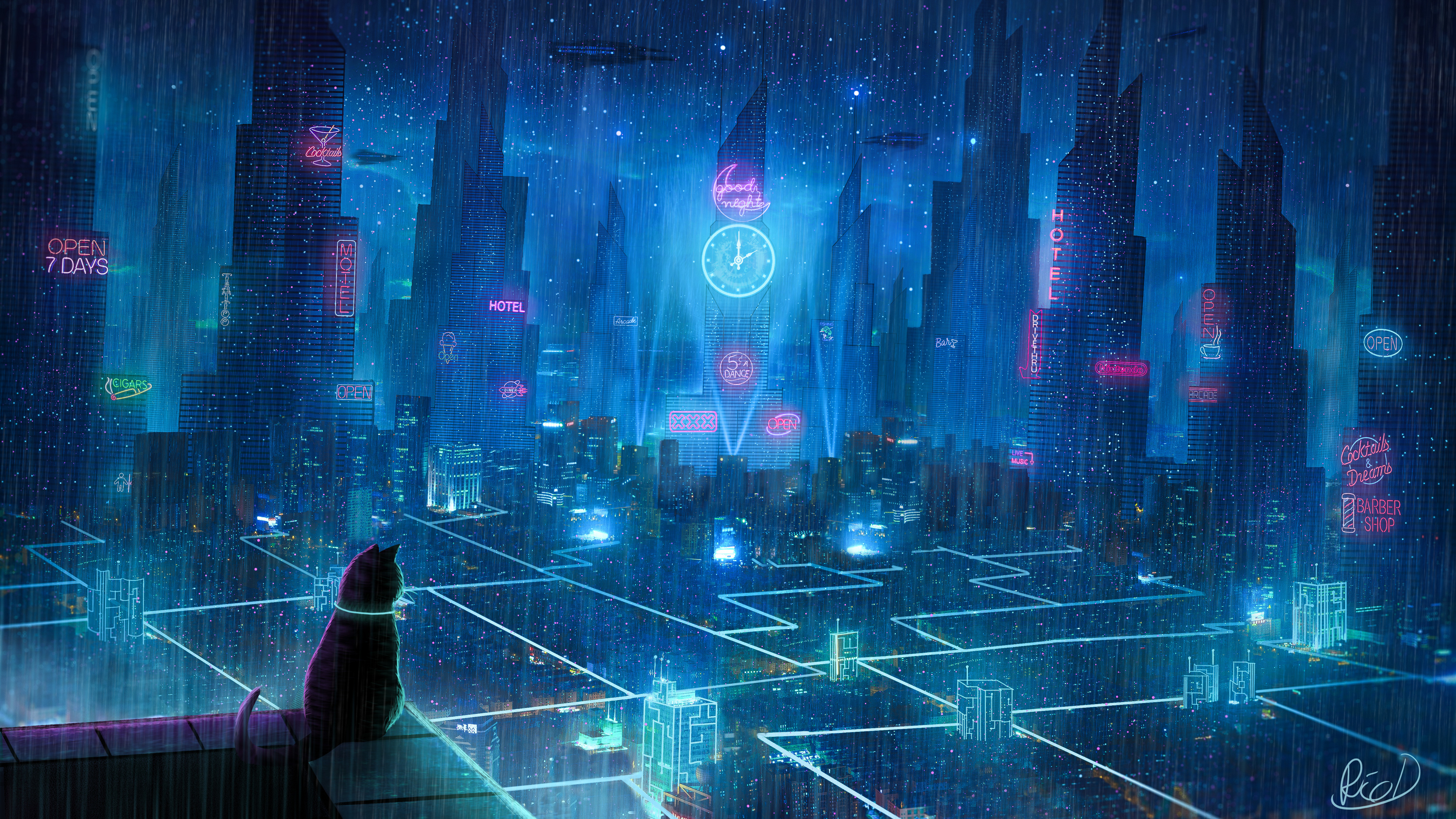 Wallpaper 4k Cat Rain Dream Cyberpunk City 4k Wallpaper