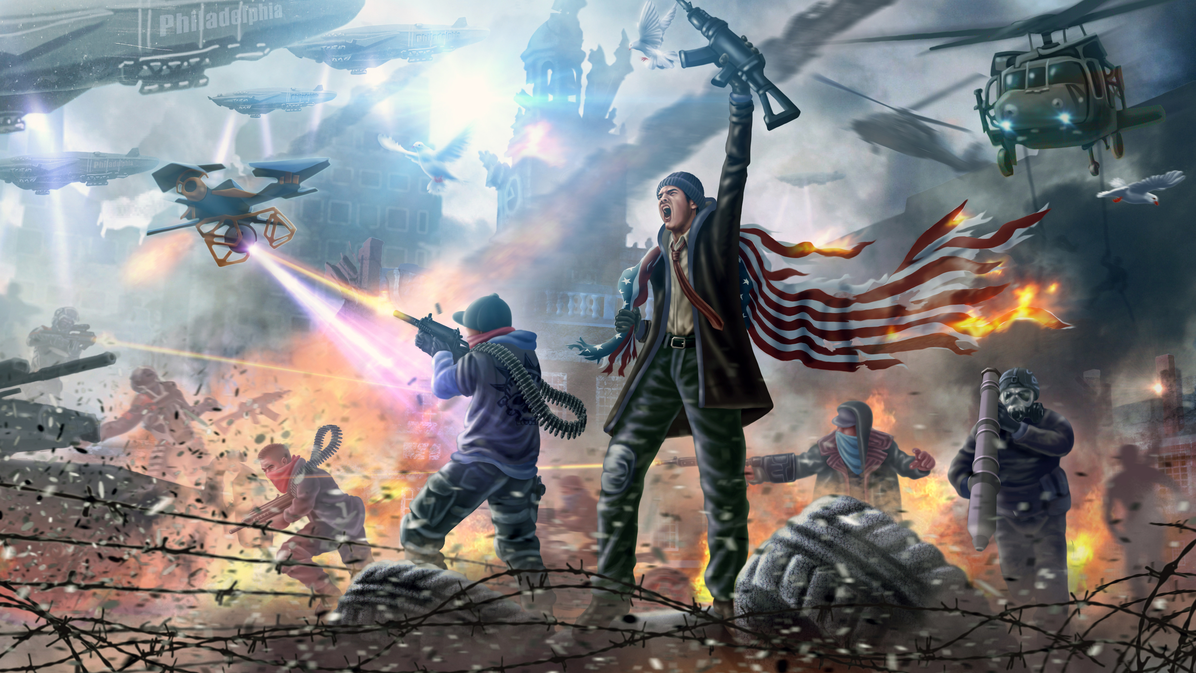 Hình ảnh về trò chơi Homefront The Revolution Game Art này thực sự đầy ấn tượng và lôi cuốn. Thiết kế về cảnh quan, nhân vật, tất cả đều tạo nên một thế giới đặc biệt và đầy tính trận chiến. Bạn sẽ được trải nghiệm cảm giác điều khiển chiến đấu và chiến thắng trong cuộc chiến giành lại đất nước.