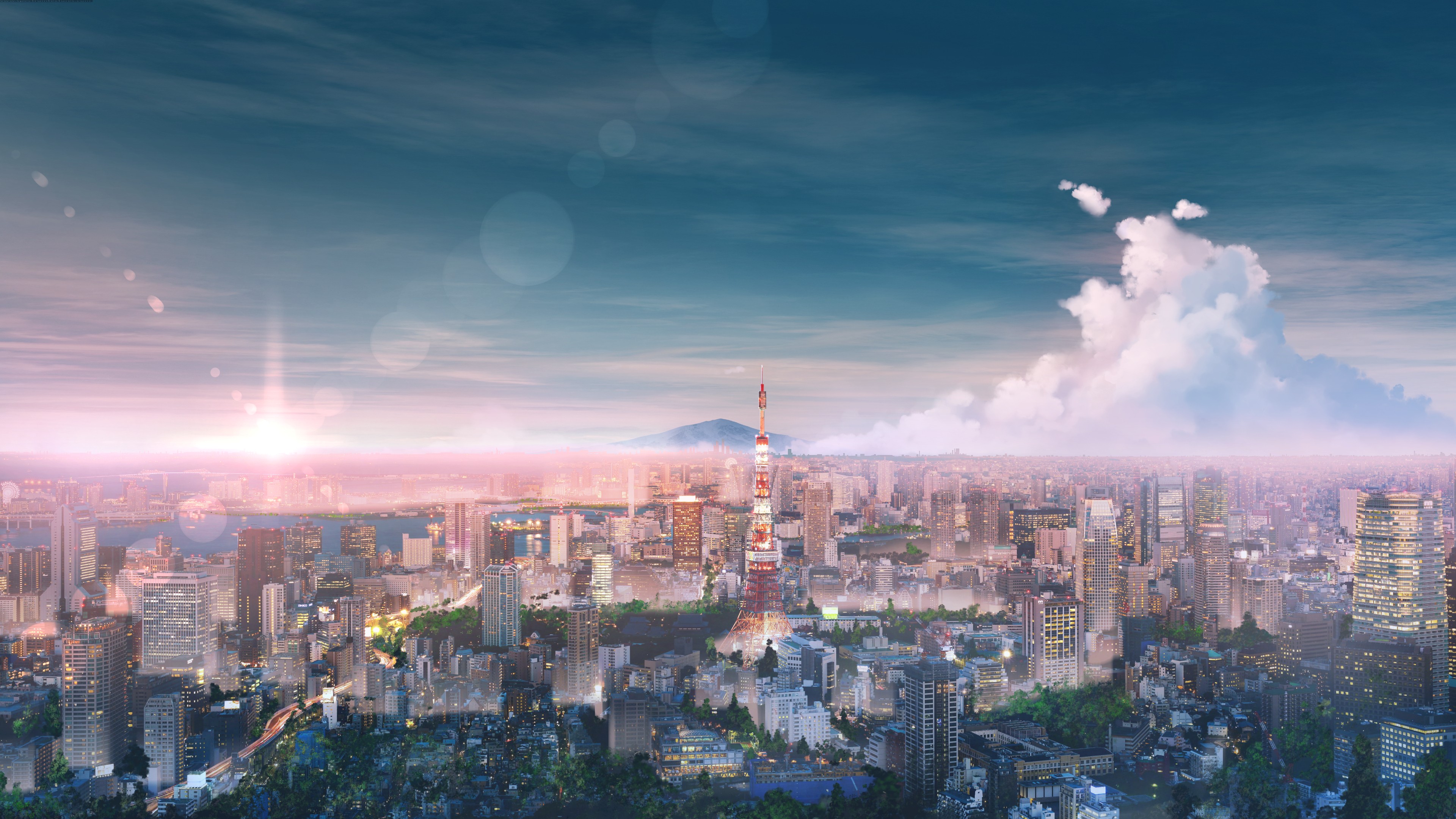 prompthunt anime art style cityscape spring season anime city with cherry  blossoms in the wind day time sun in the sky sun flare clear weather  japan detailed and sharp artstation wallpaper kyoto