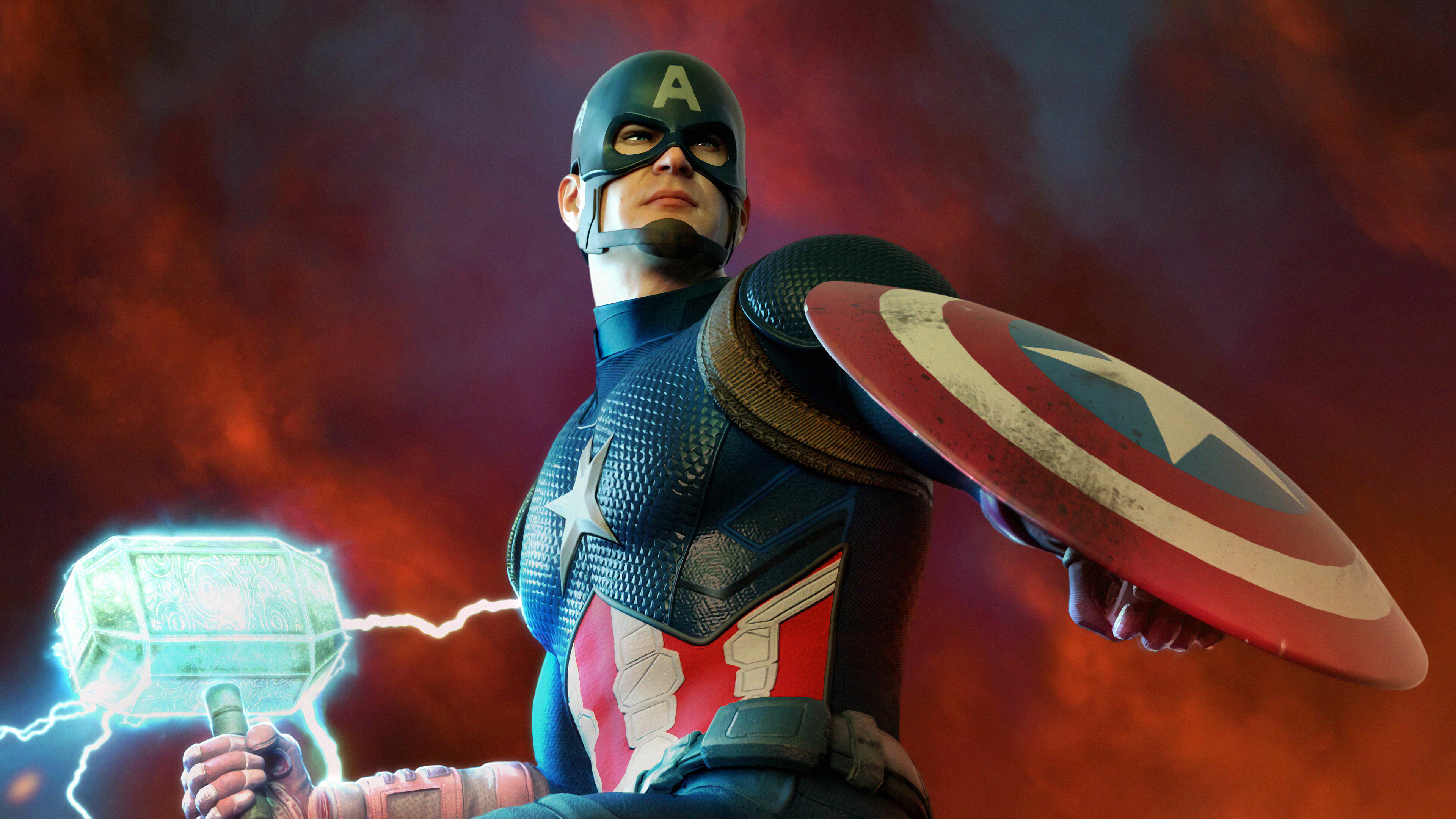 Wallpaper 4k Captain America Mjolnir And Shield Wallpaper