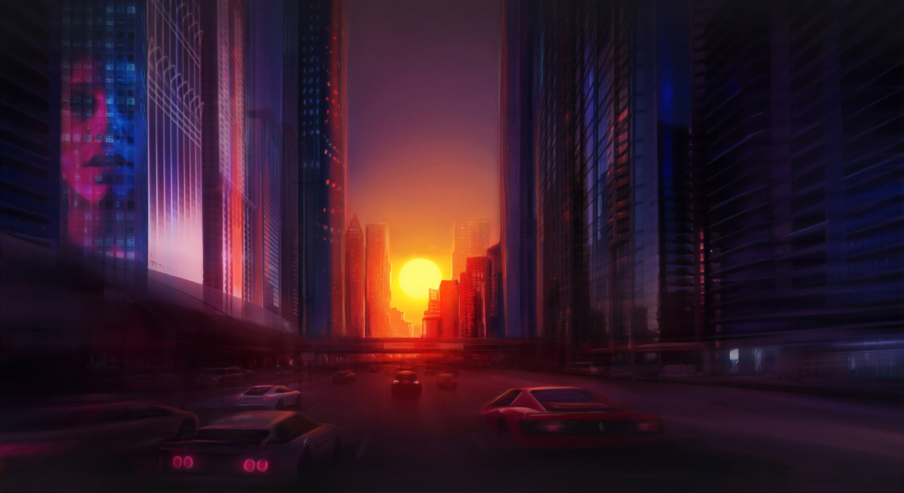 Digital Drawing City Sunset