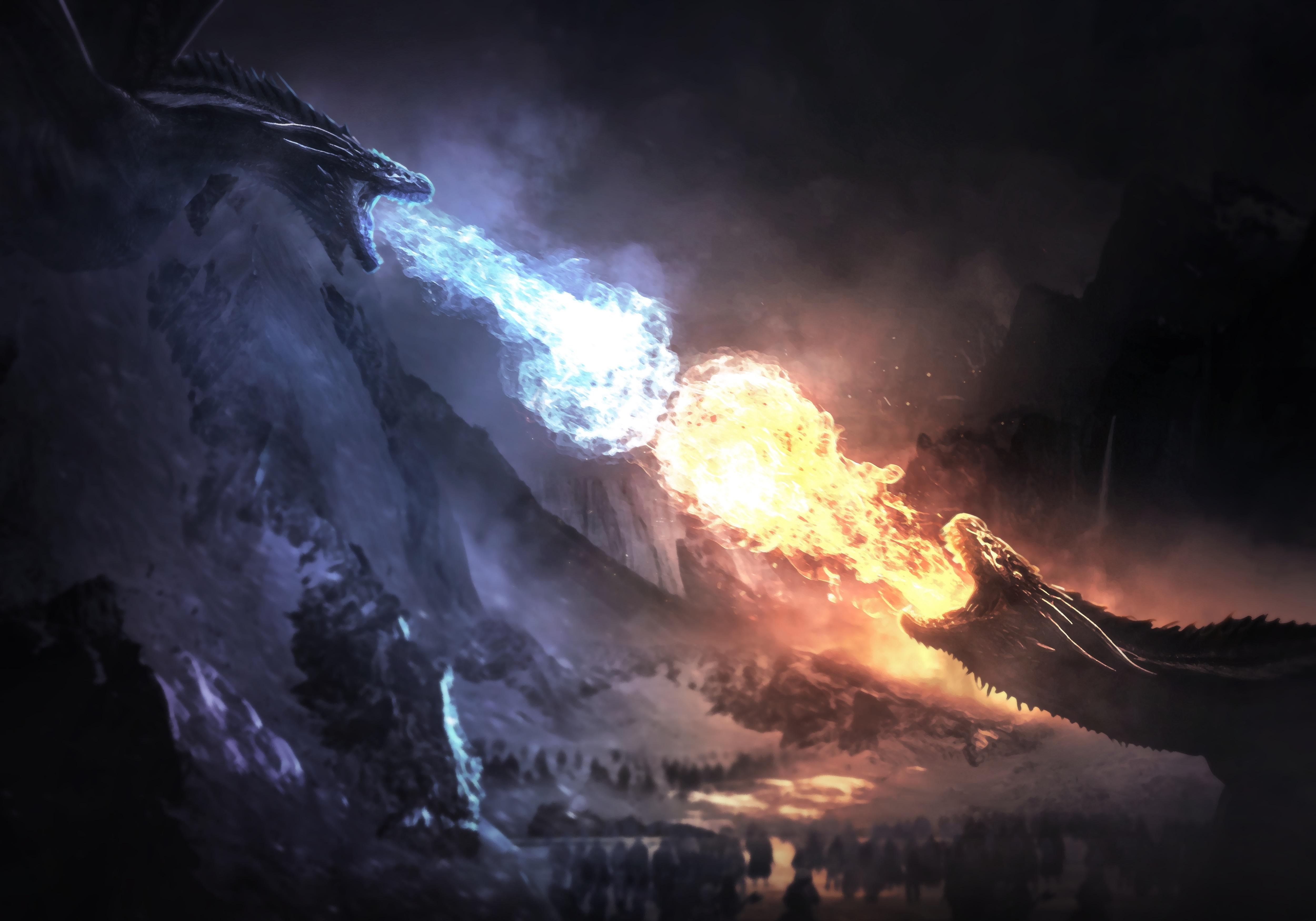 Game Of Thrones Season 8 Dragons Fight Got Dragons Fight 4k wallpaper