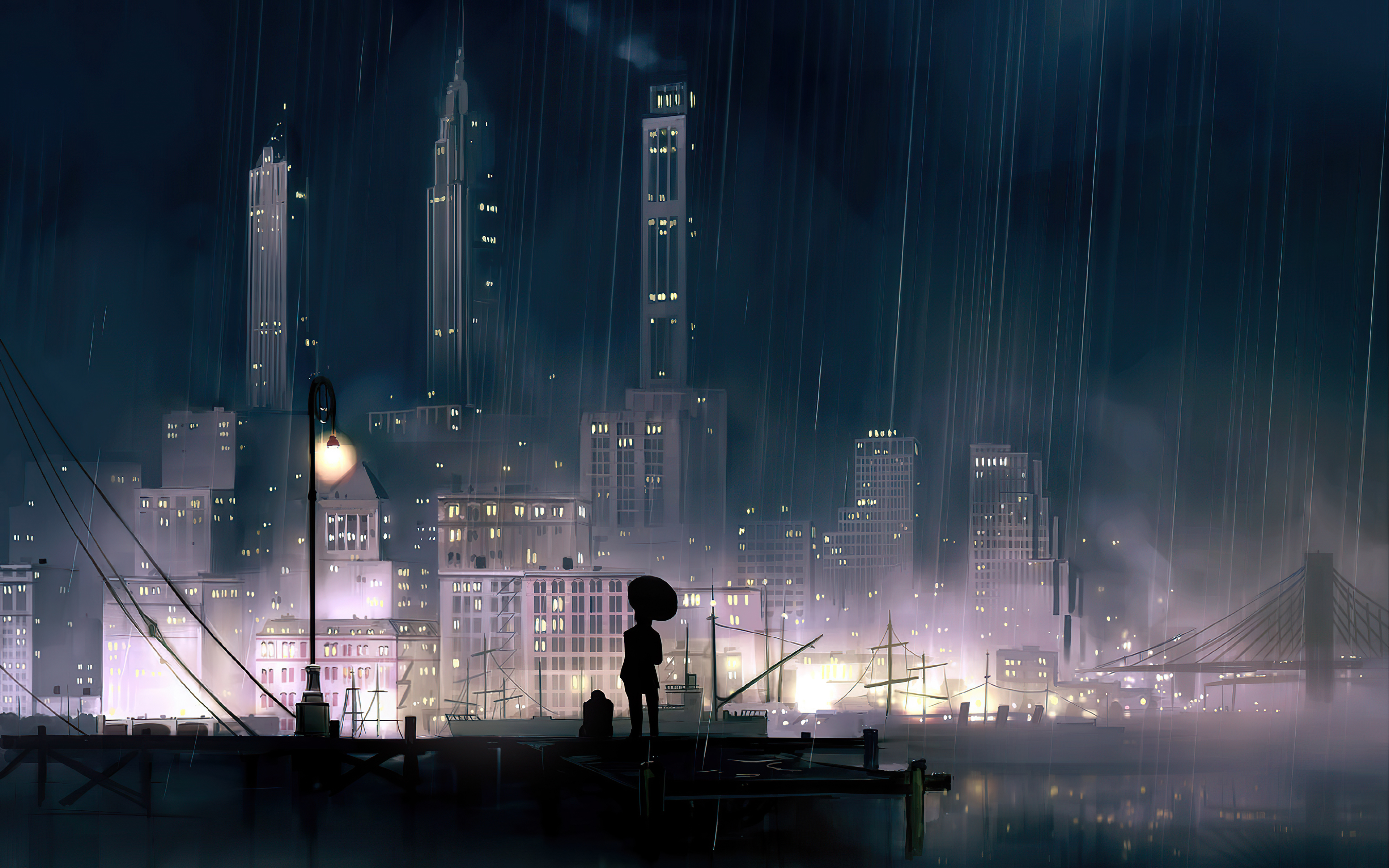 HD wallpaper fantasy art anime city street lights colorful night  illuminated  Wallpaper Flare