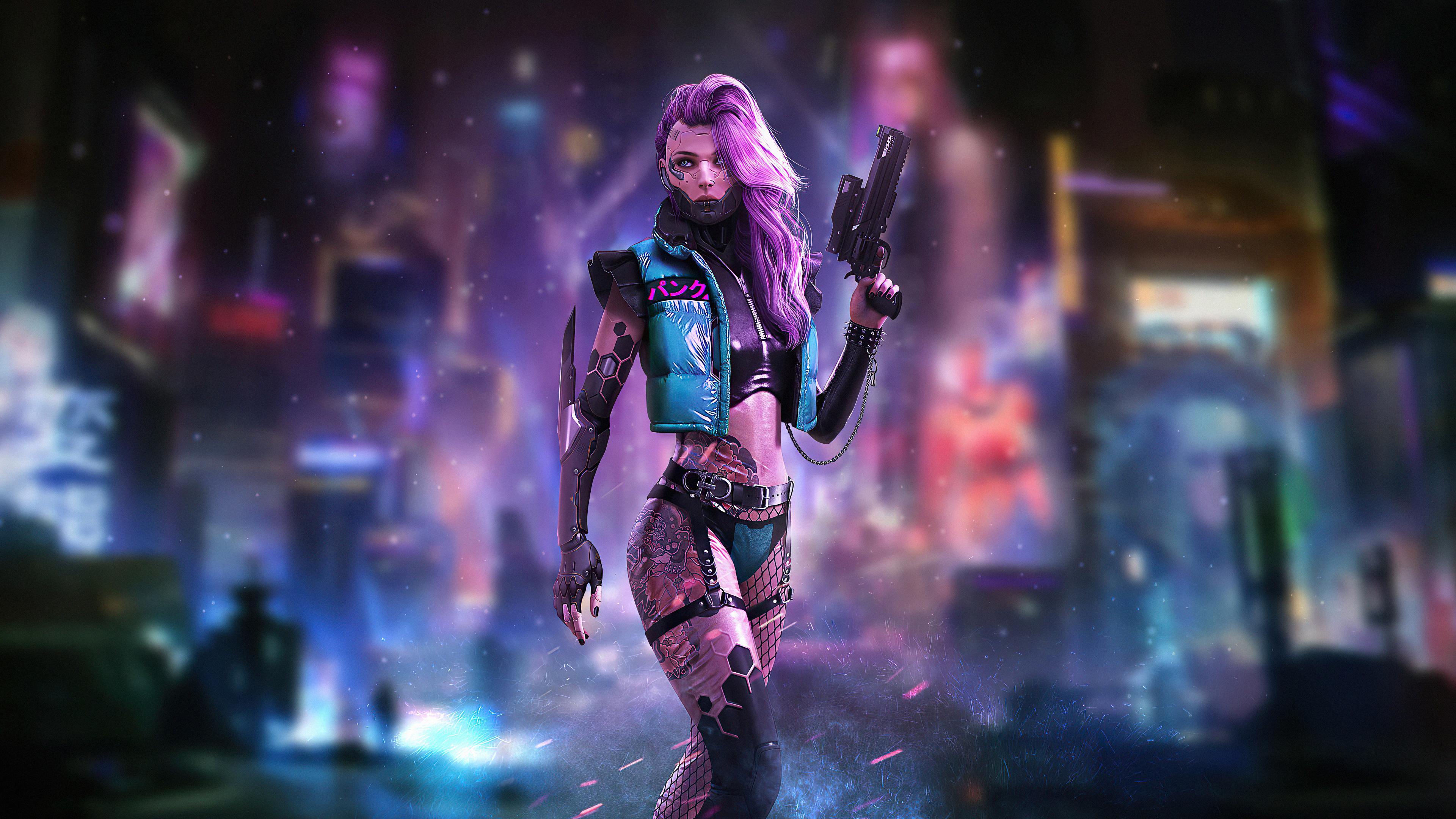 Cyberpunk Tatto Girl With Guns