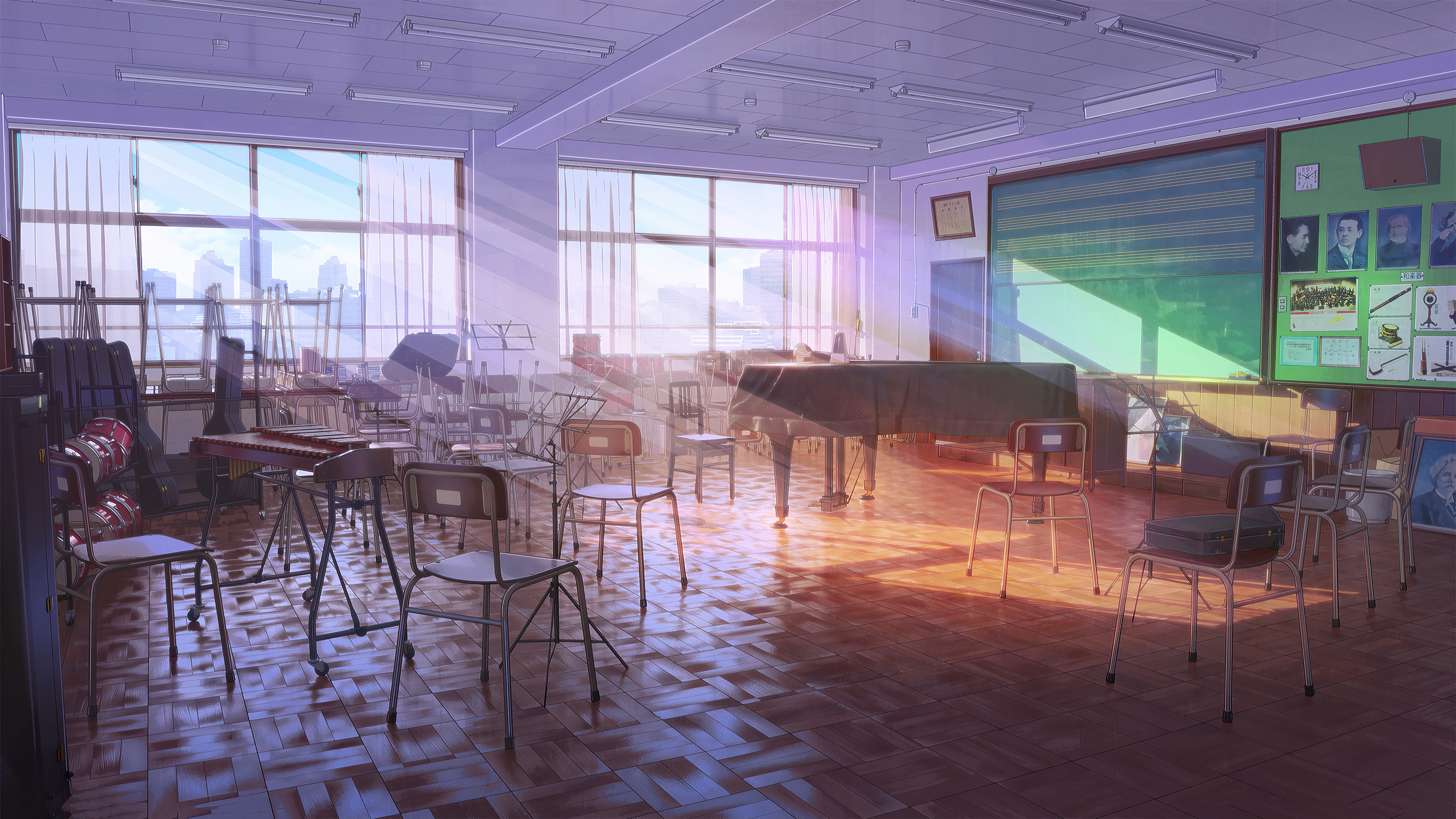 dismal-toad5: anime background high school classroom, night time