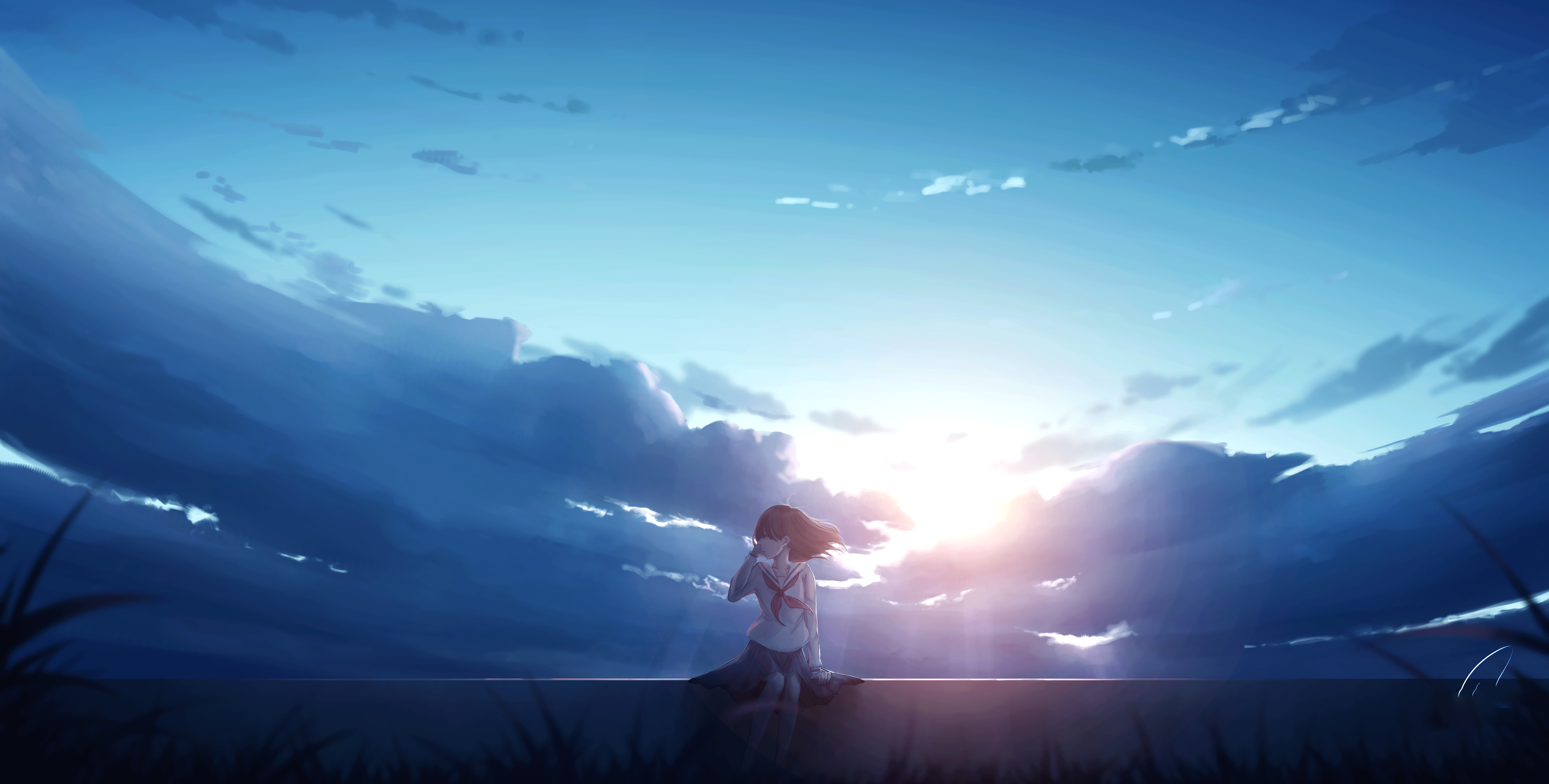 Anime Anime Girl With Headphones Sitting On The Beach Anime Headphones  Wallpaper  फट शयर