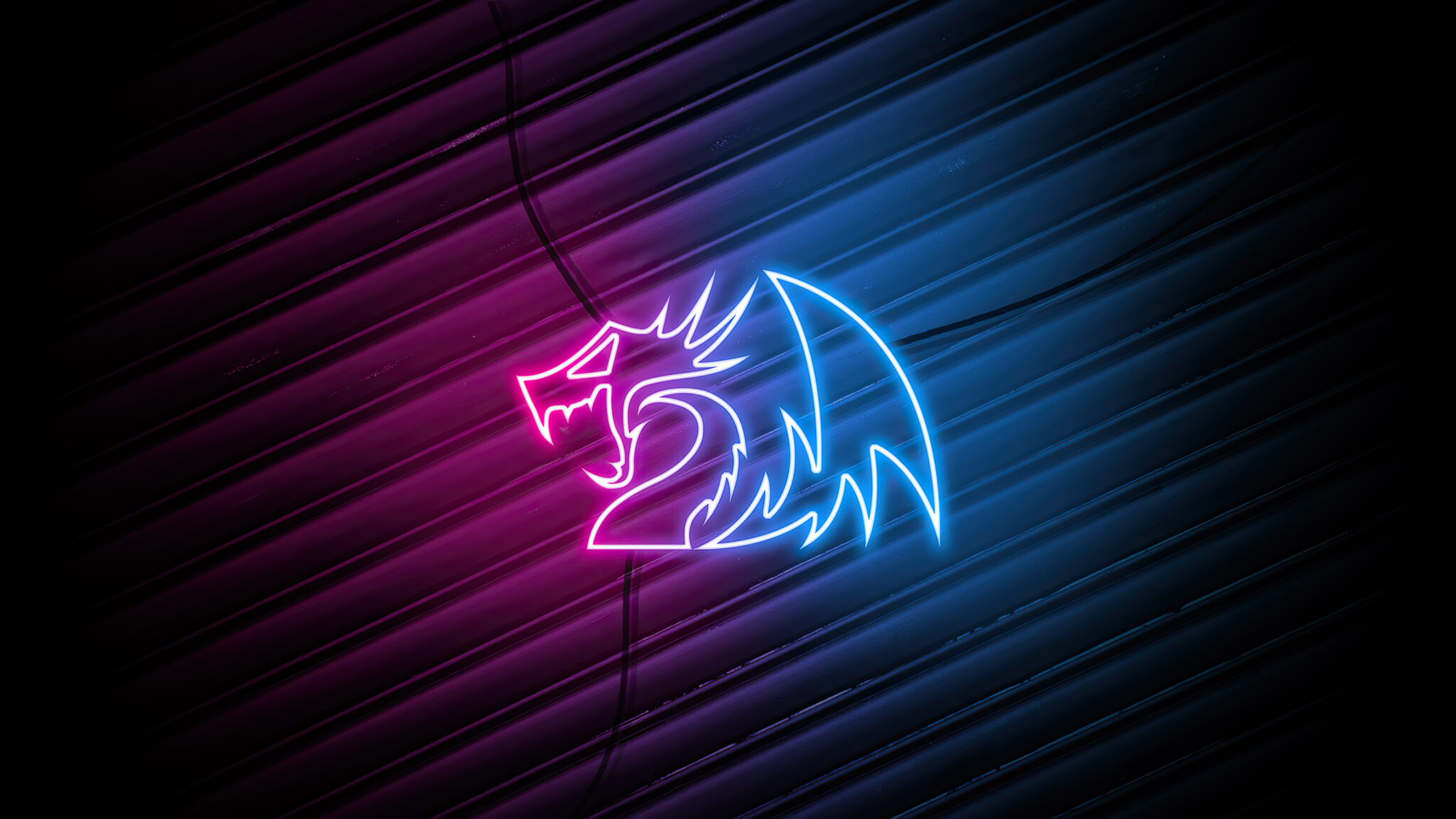 Red Blue Neon Dragon Logo 4k