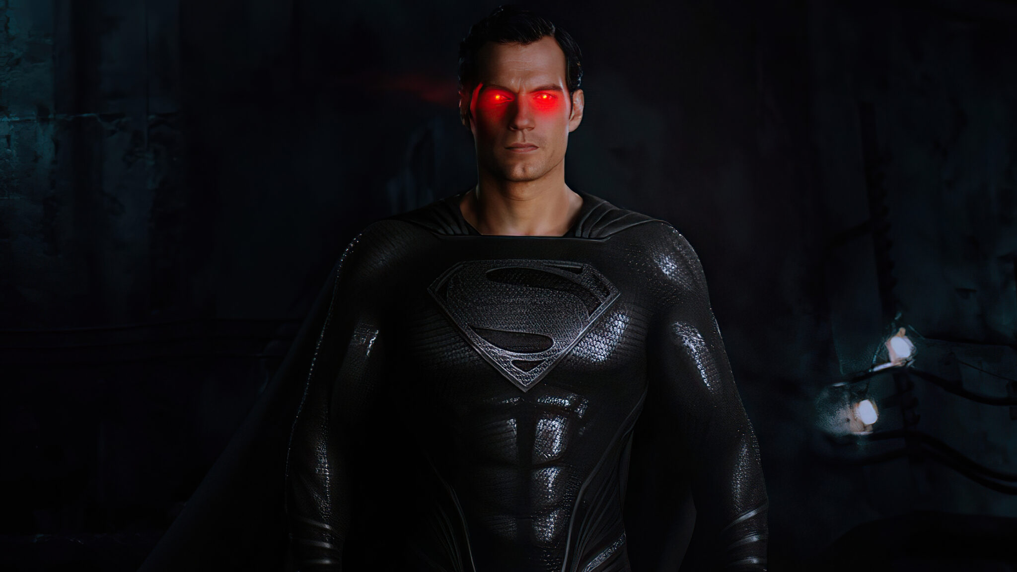 Black Suit Superman Red Glowing Eyes 4k