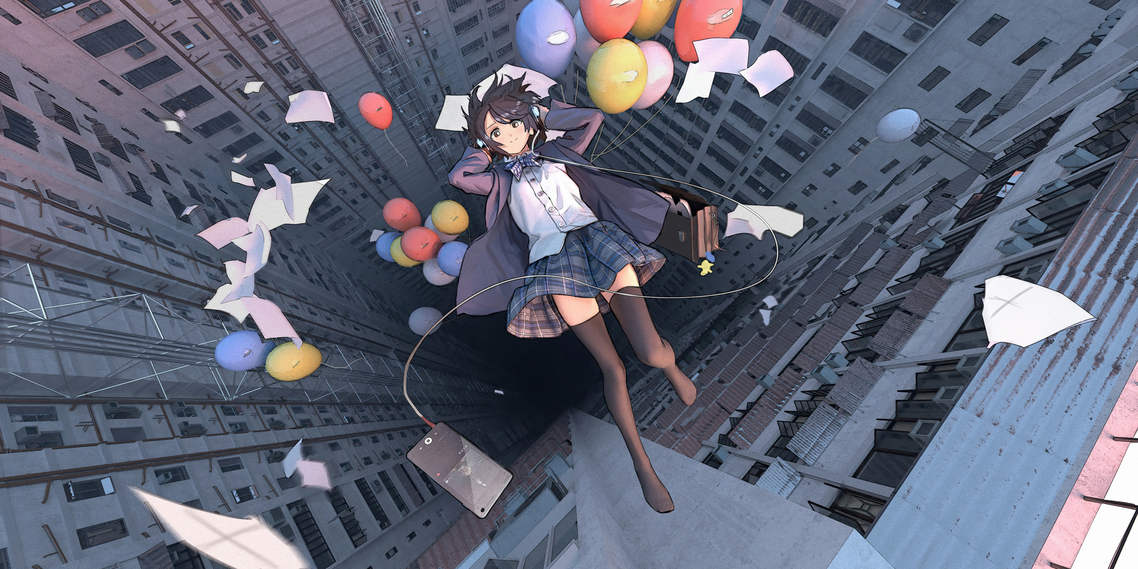 anime girl falling school uniform balloon 4k 1660432217