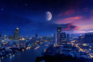 city lights moon vibrant 4k 1660849608