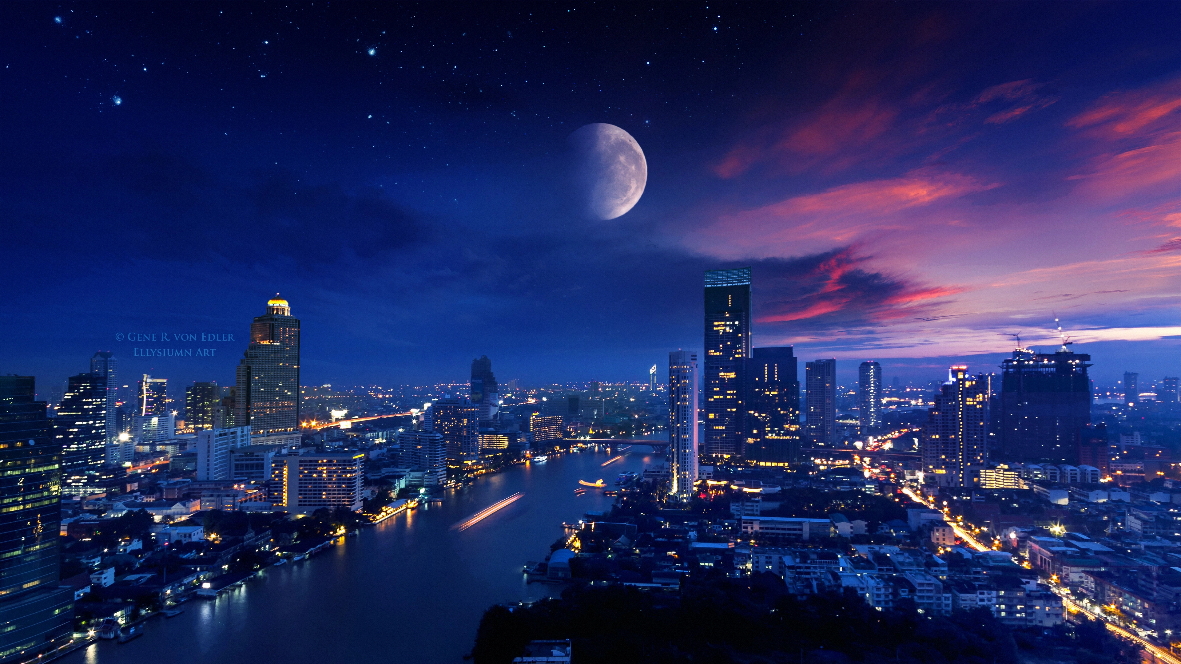 city lights moon vibrant 4k 1660849608
