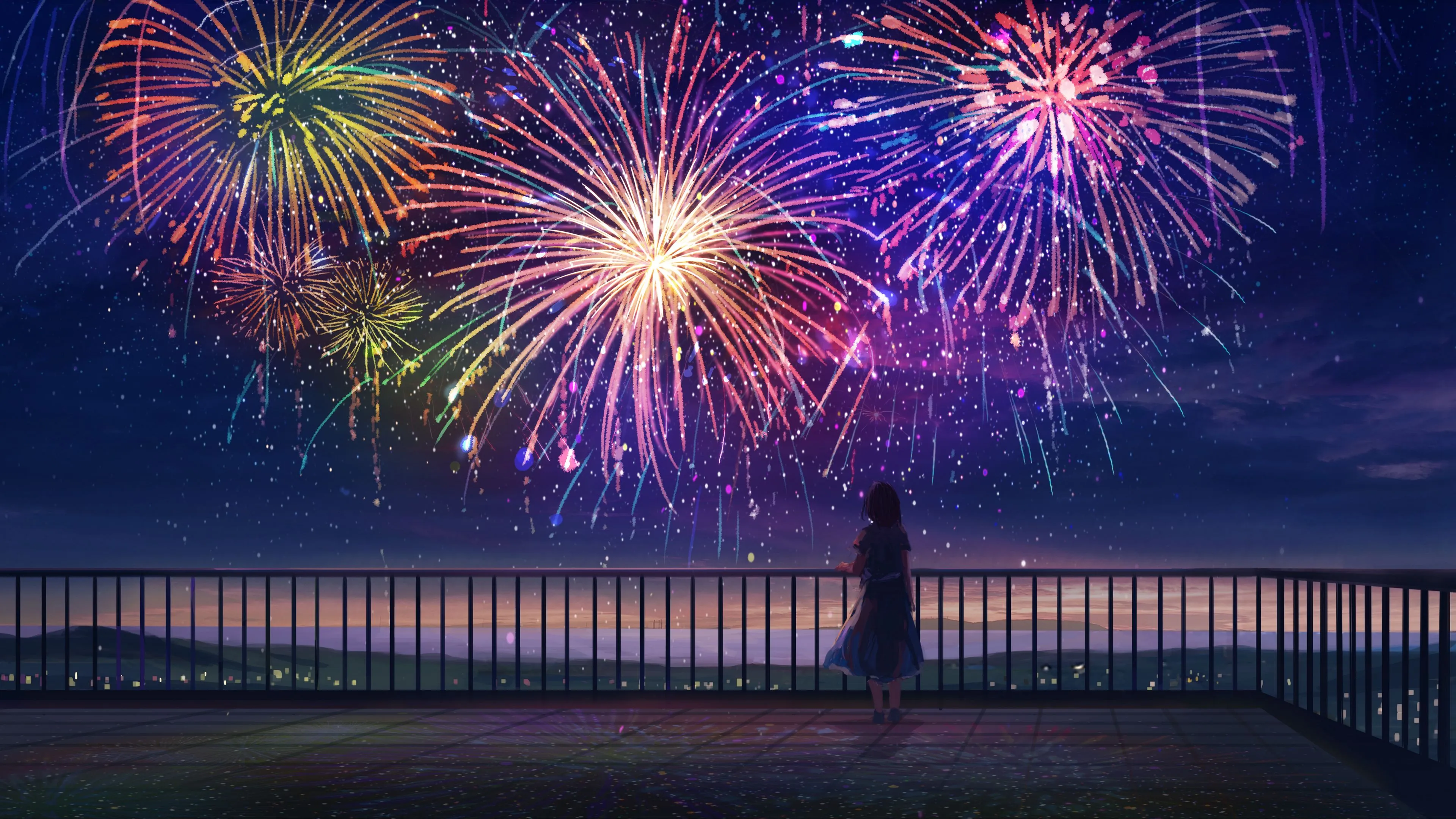 girl alone fireworks anime art 4k 1660349823