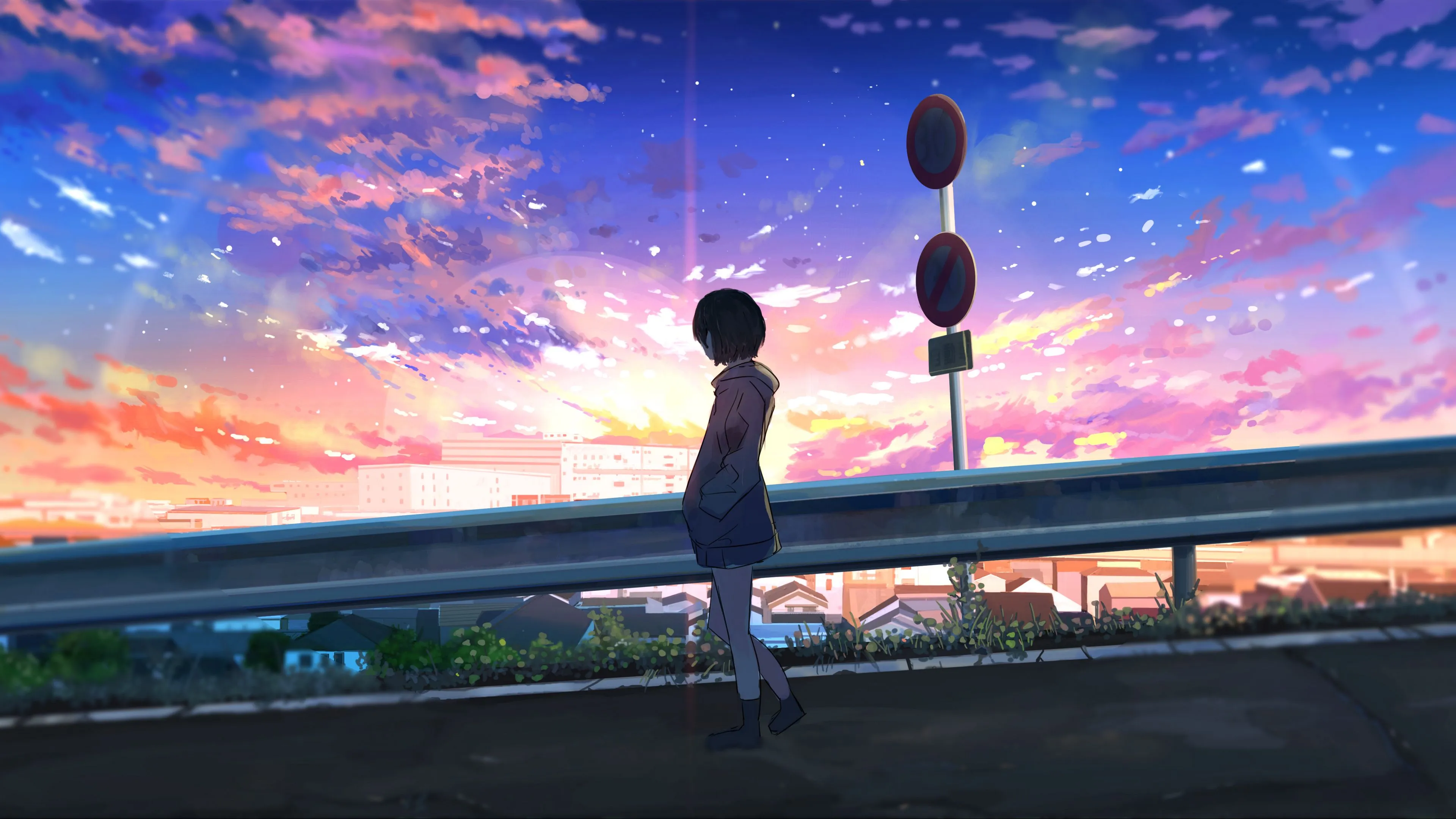 girl alone road anime art cartoon 4k 1660349823