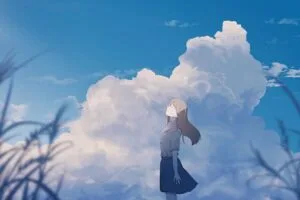 girl alone smile clouds anime art 4k 1660349192