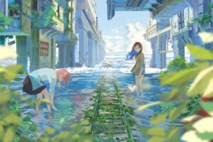 girl rails water clouds anime 4k 1660350850