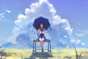 girl schoolgirl umbrella anime art 4k 1660349603