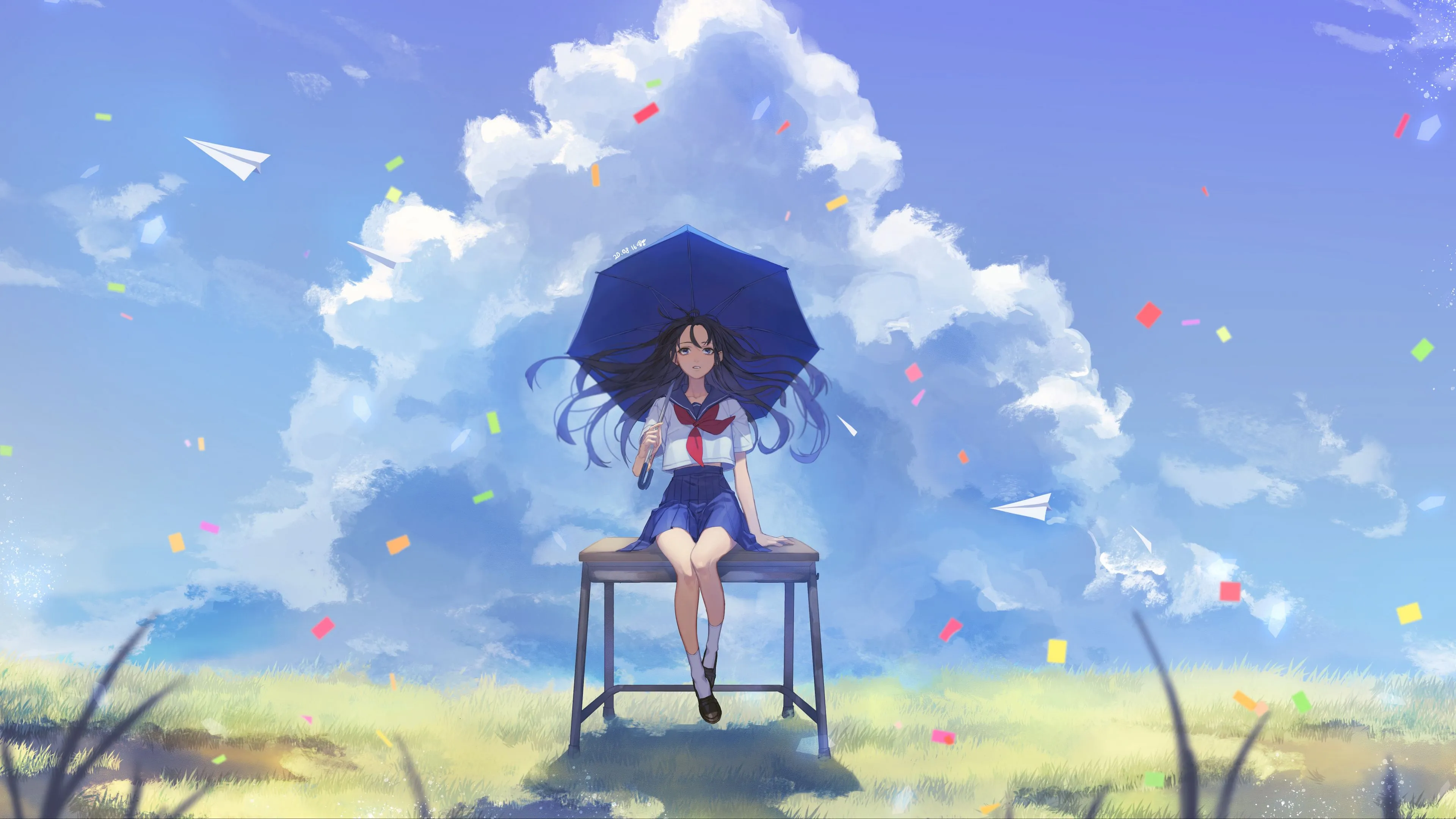 girl schoolgirl umbrella anime art 4k 1660349603