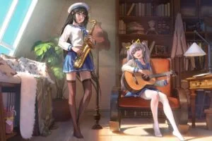 girl smile guitar musician anime art 4k 1660349191
