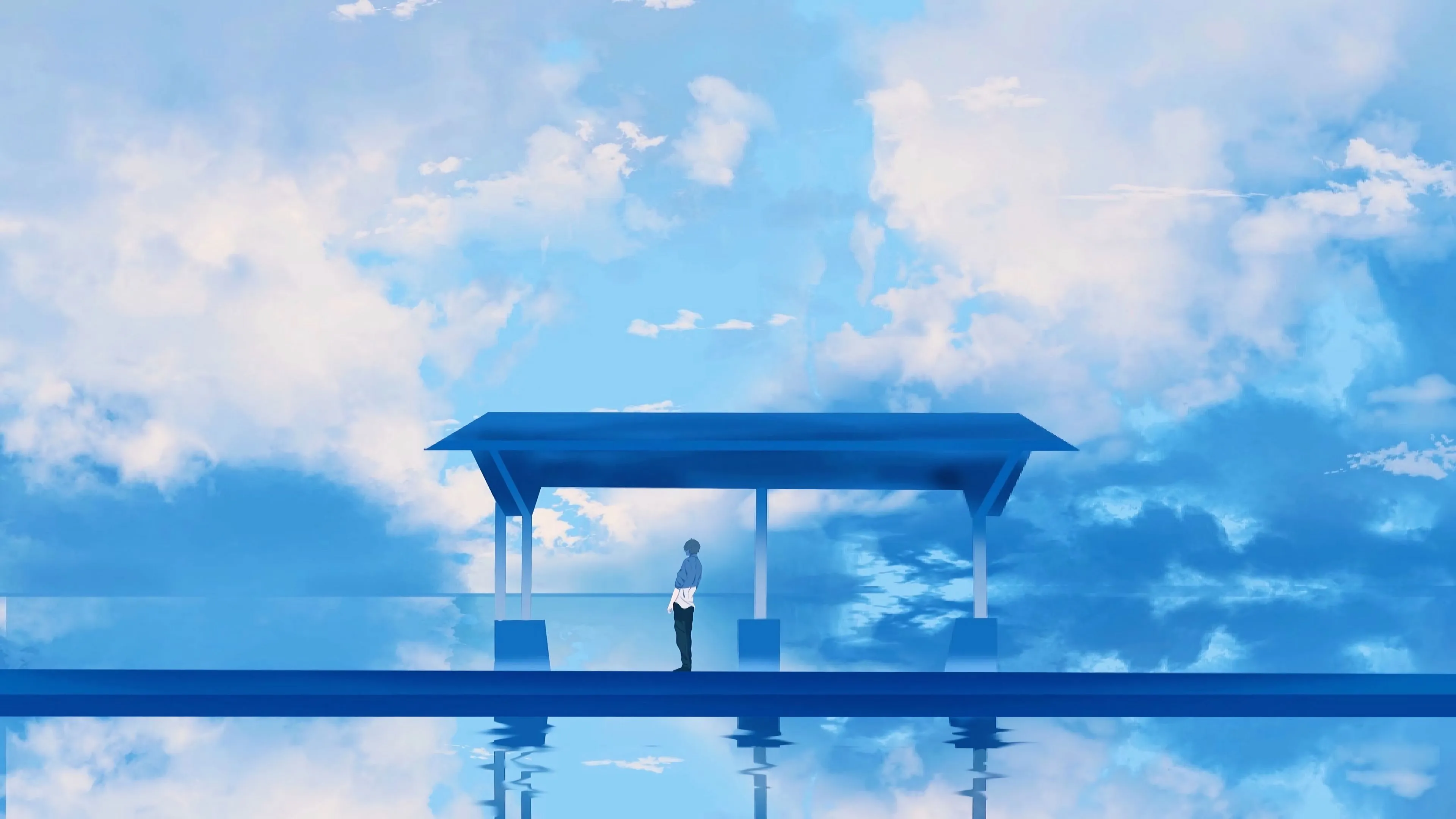 silhouette platform clouds anime art 4k 1660350030