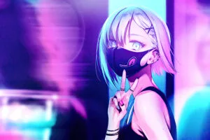 anime girl neon face mask 4k 1664120240